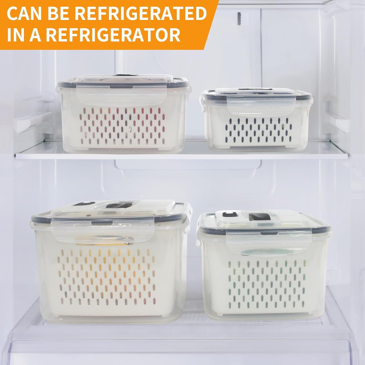 4 Pack Fruits Storage Containers for Fridge, Leakproof Produce Food Storage with Removable Colanders & Lids, Large Fruits Veggie Wash - Dishwasher & Microwave Safe Keep Vegetables Berry Fresh Longer image number 3