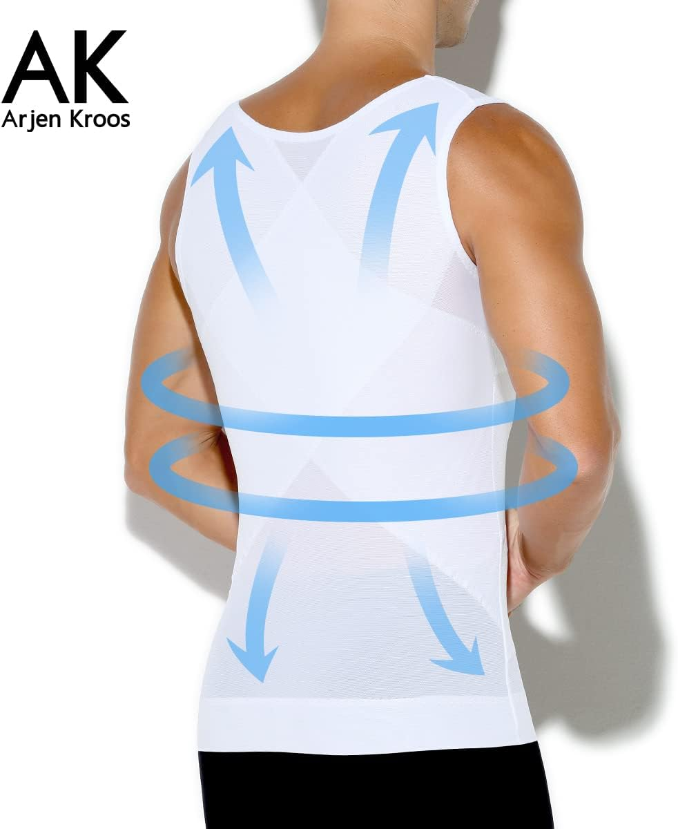 Arjen Kroos Men'S Compression Mesh Tank Top Slimming Body Shaper Vest Undershirts Tummy Control Shapewear image number 5
