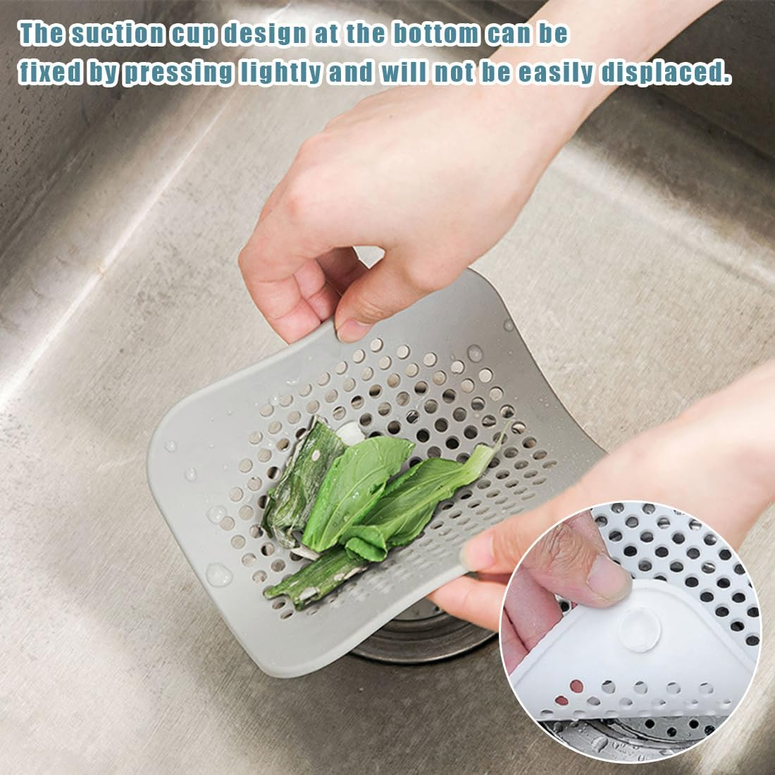 NHQZ Pack of 10 Drain Hair Catchers Made of Durable Silicone Cleaning for Bathtub and Kitchen Grey + White image number 2