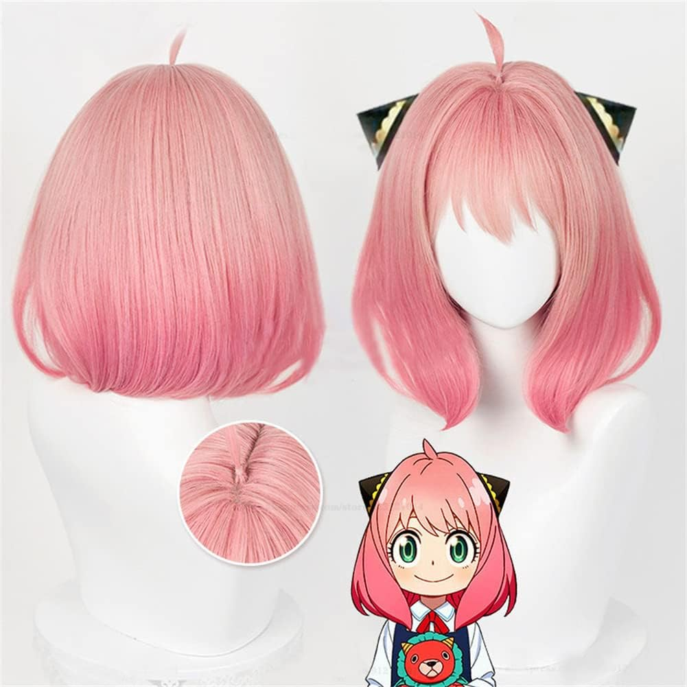 Anime SPY&times;FAMILY Anya Forger Cosplay Wig Short Pink Gradient Halloween Party Wigs for Women and Girls (Wigs and Headpiece) image number 2