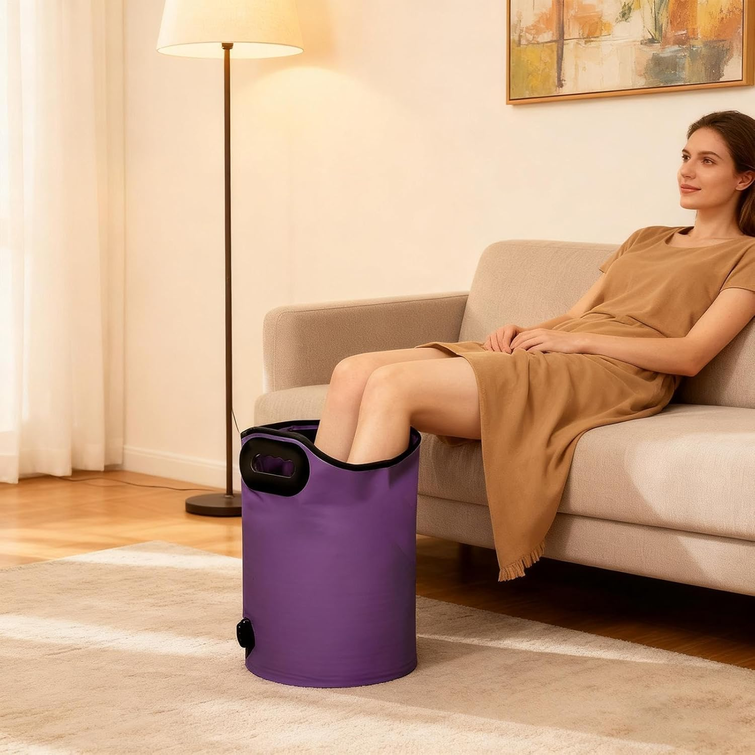 Foot Bath - 23L Foldable Waterproof Spa Bucket - Foldable Foot Bath with Drainage Holes,For Travel Home Care Circulation Cleaning Shower Camping - Dark Purple image number 2