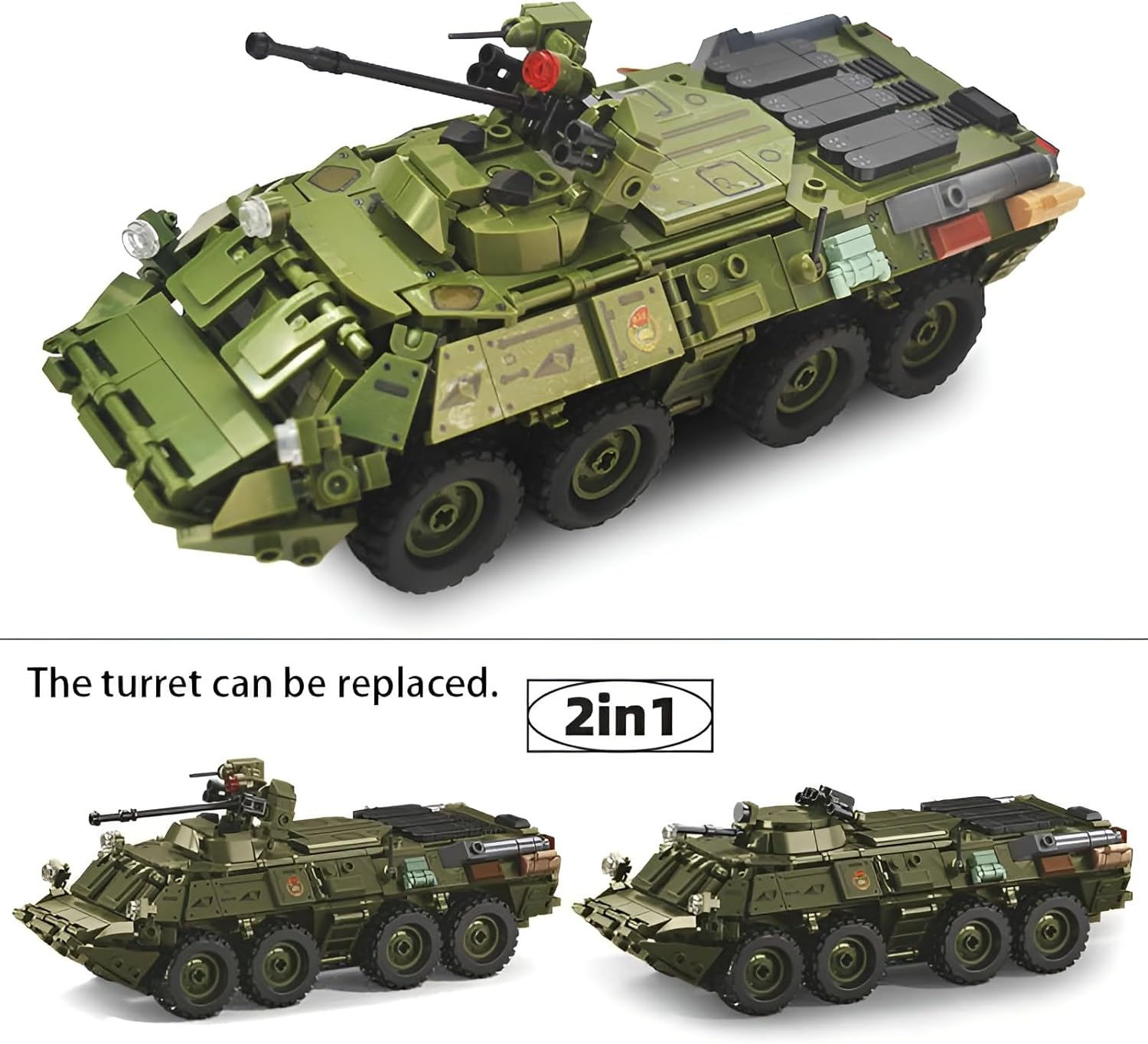 Fuleying Military Building Blocks Kit, 1: 35 BTR-80AS Infantry Combat Vehicle Clamping Blocks, 619 Pieces Army Armoured Tank Model Toy for Adults Children Aged 8+ image number 3