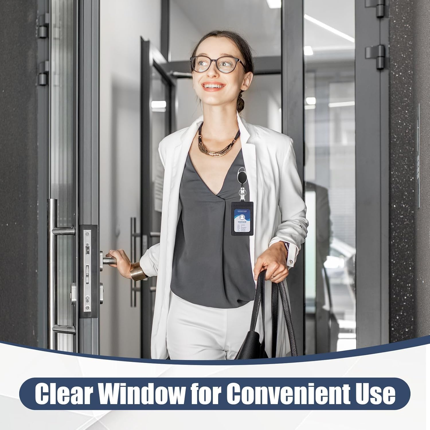 2 Pack Badge Holders and Heavy Duty Retractable Reel Clips Set, Id Card Holder Retractable,Vertical Leather Swipe Card Holder with 1 Clear ID Window & 2 Credit Card Slots image number 2