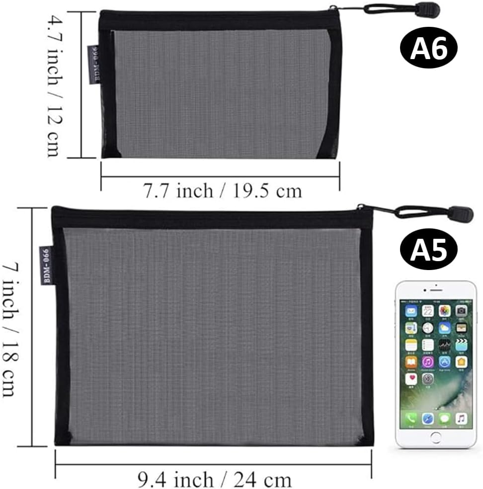 LINKPEACE Nylon Mesh Cosmetic Zipper Bags, 7PCS Black Makeup Pouches Travel Organizer Case for Purse Diaper Bag (A5 X 3Pcs, A6 X 4Pcs) image number 3