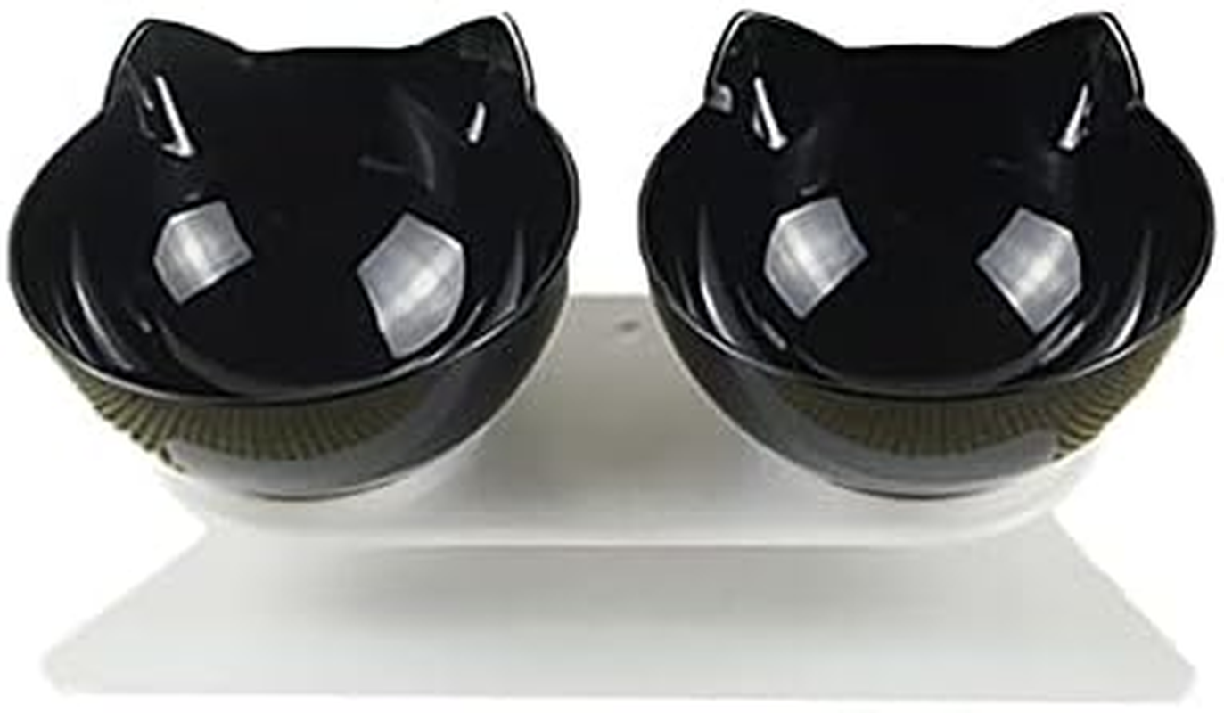 Double Elevated Cat Dog Pet Bowl Feeder Food Water Raised Lifted Stand Bowls (Black+Clear)