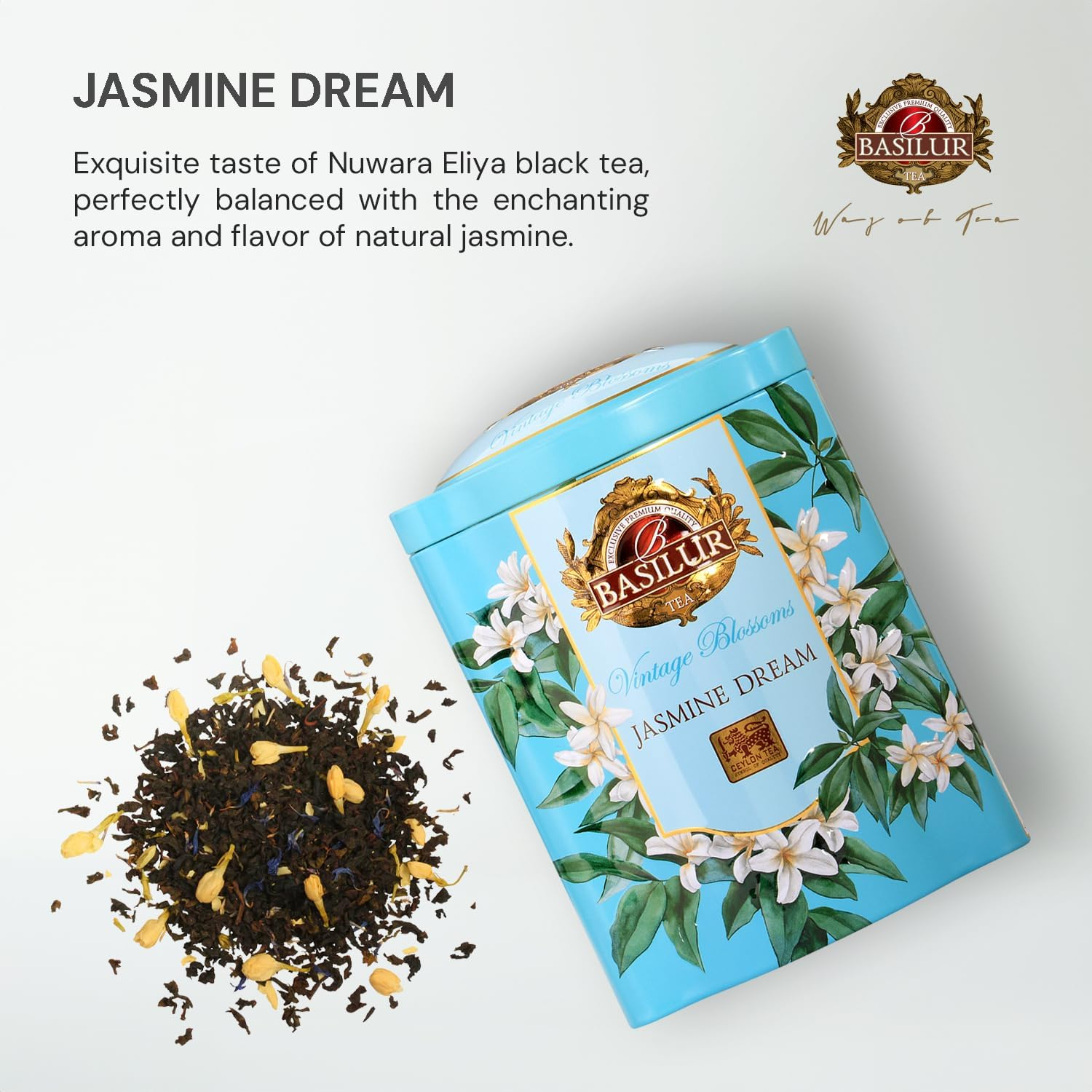 Vintage Blossoms Jasmine Dream - Black Tea - 100G Loose Leaf - Luxury Tin Caddy image number 1