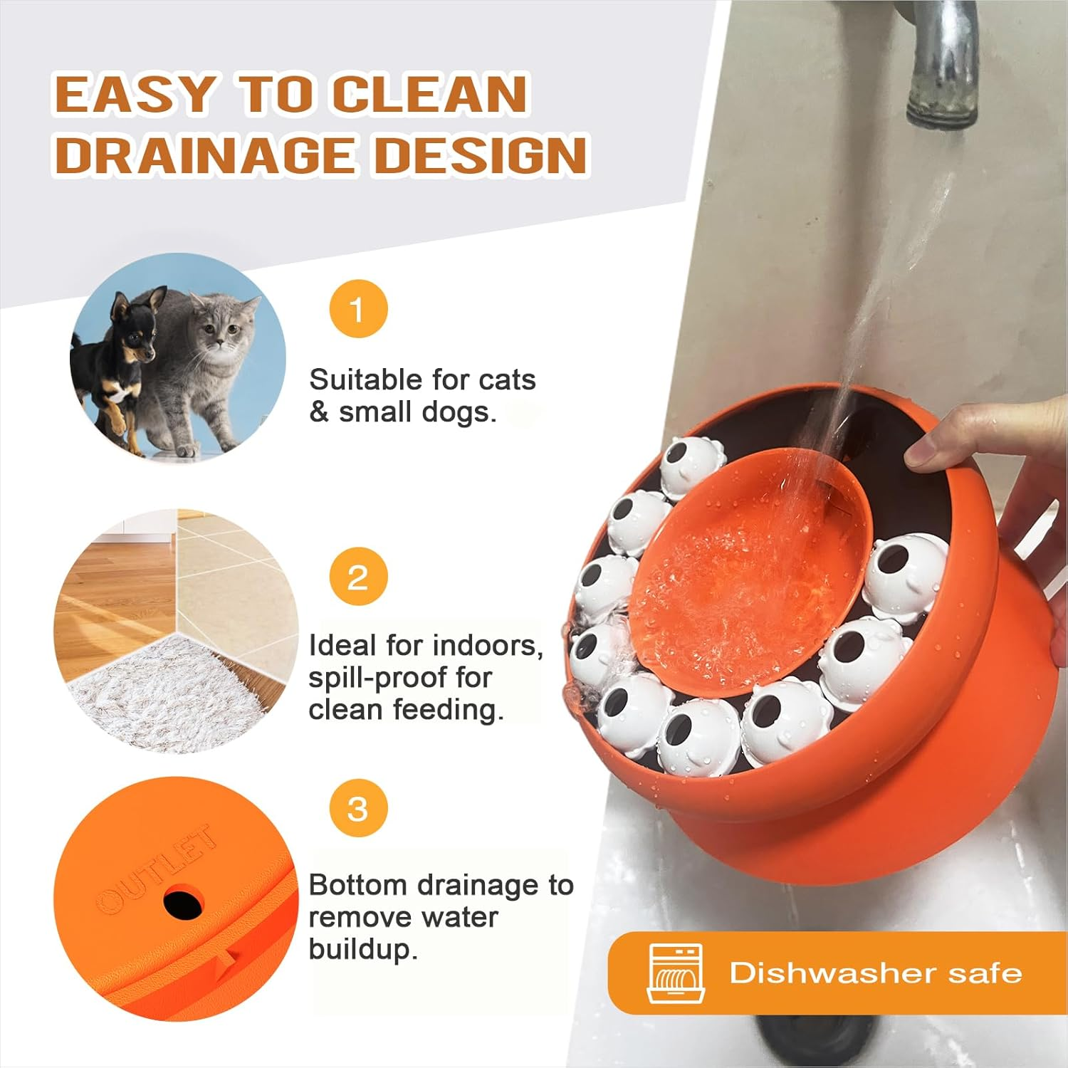 Interactive Slow Feeder & Puzzle Toy for Cats and Small Dogs - Treat Dispenser, Spill-Proof Food Bowl for Mental Stimulation, Foraging & Fun (Orange) image number 1