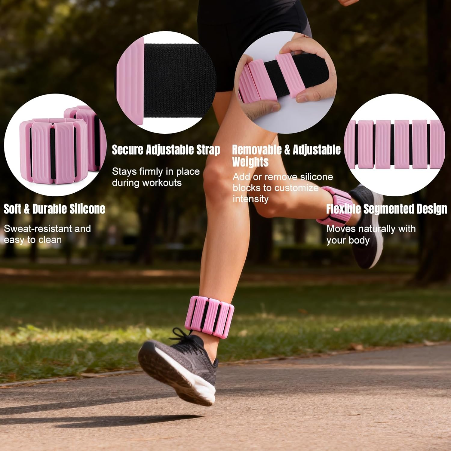 Pilates Wrist and Ankle Weights for Women and Men, 2 Lbs Set 1LB Each Adjustable Weighted Bangles, Arm and Leg Weights for Walking, Yoga, Training, Exercise, Running, Fitness image number 1