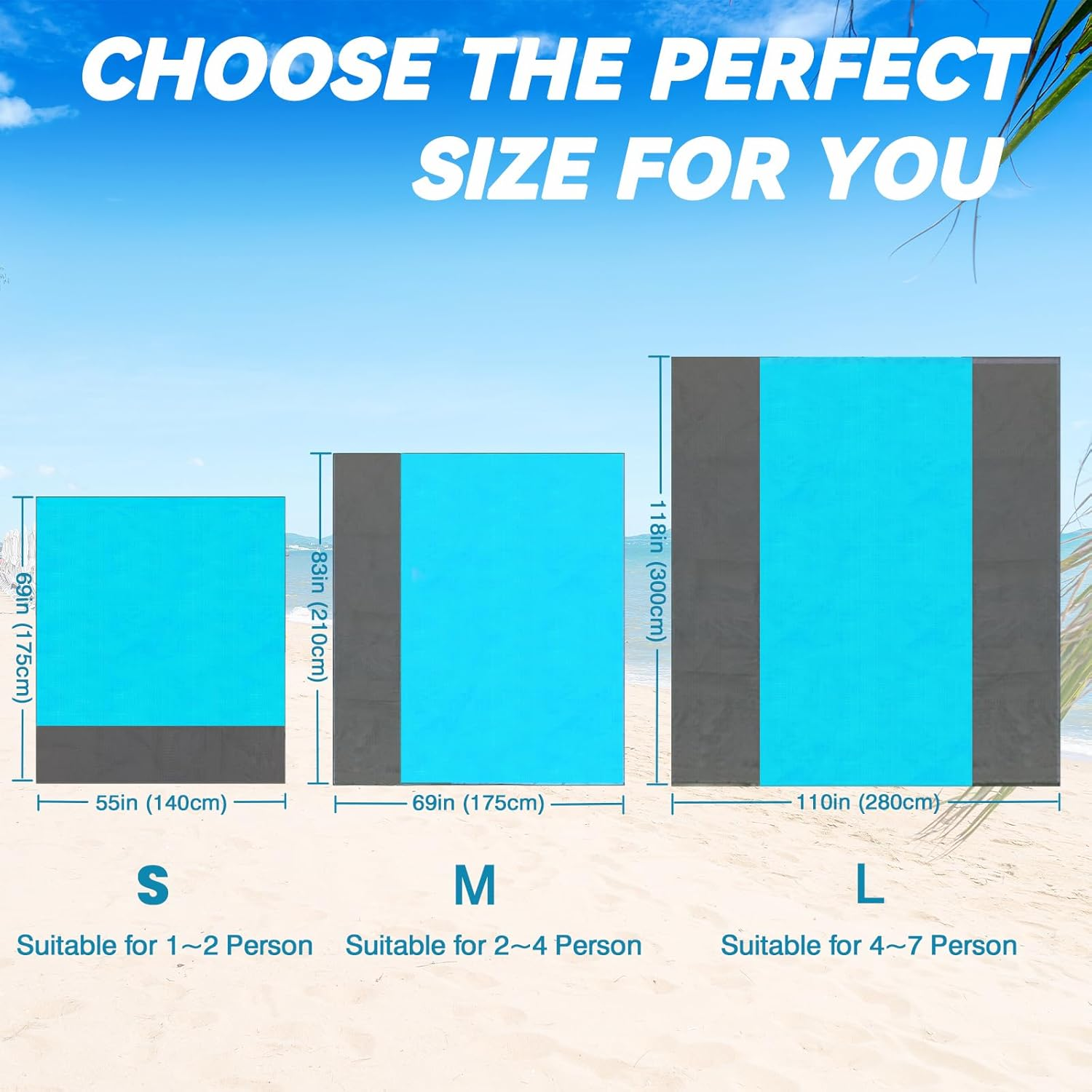 YOYI YOYI Sandproof Beach Mat, Waterproof Picnic Blanket, Lightweight Portable Beach Mat for 1-2 Adults, Quick Drying Travel Rug For&ndash;For Beach, Picnic, Outdoor Adventures & Hiking(175X140Cm) image number 1