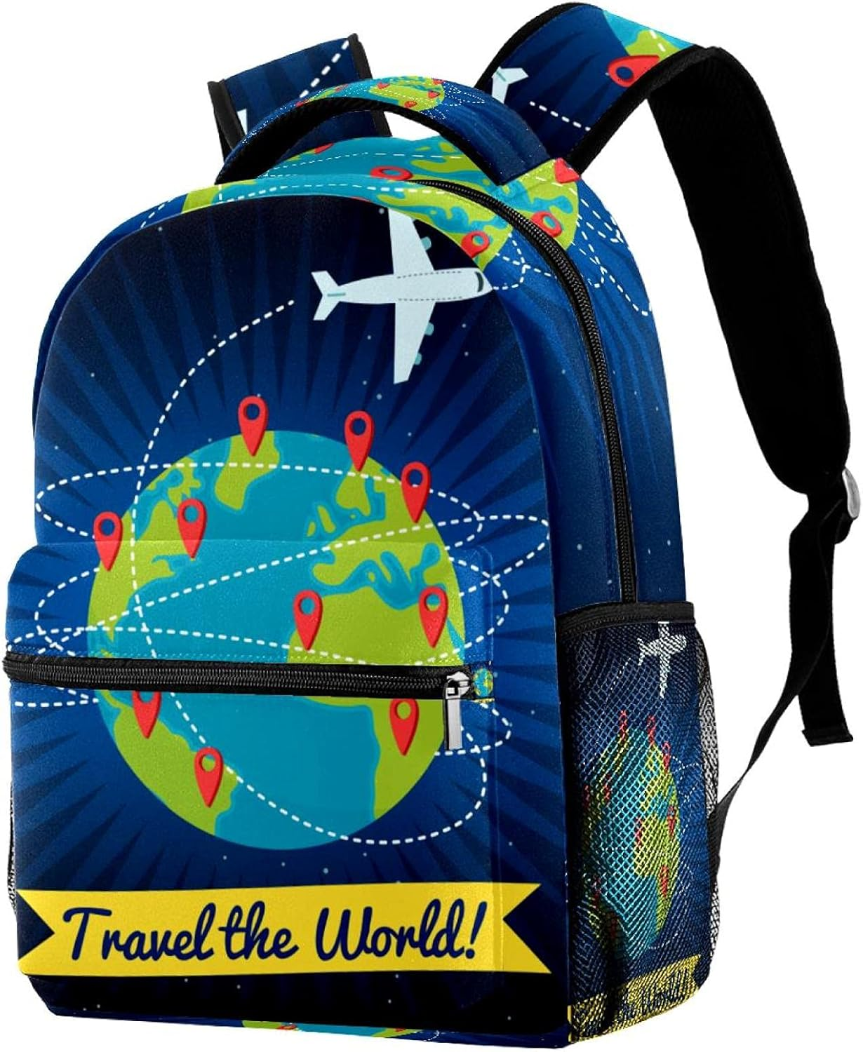 Cartoon Globe Travel Plane Backpack Students Shoulder Bags Travel Bag College School Tote Backpacks