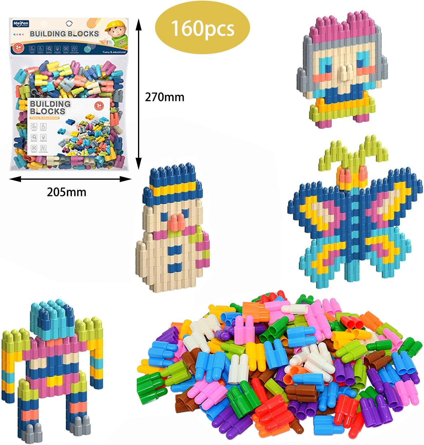 Cawtiuly Kids 160Pcs Building Blocks Set Educational STEM Building Toy, Construction Block Toys Set Learning Playset Kit for Boys Girls, Child Brain Development Preschool Kindergarten Toy Age 3+ - 3 image number 2