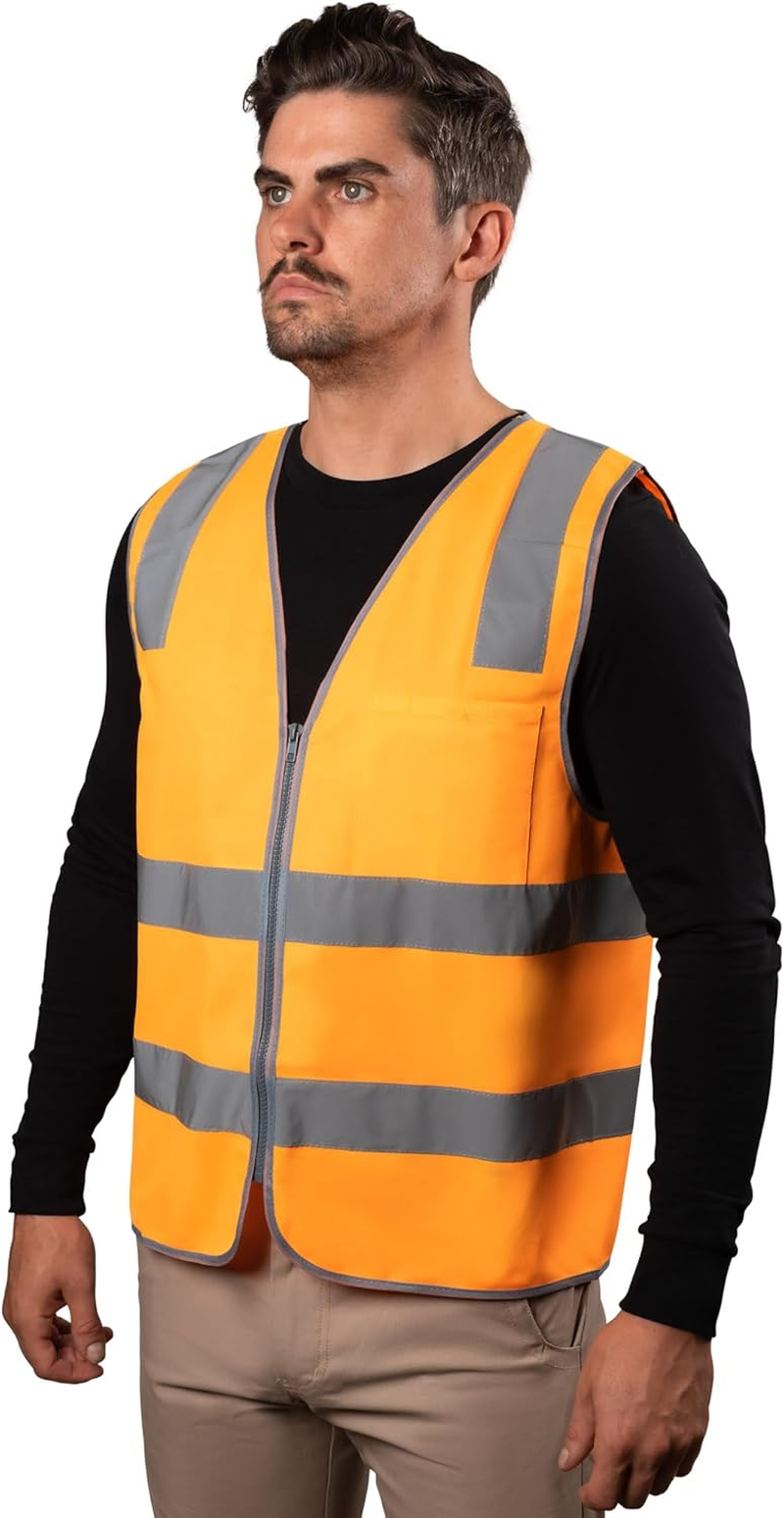 Hi-Vis Day/Night Zip Safety Vest - High Visibility Reflective Vest | Improved Reflectivity with 50Mm Micro Prism Tape | Lightweight & Breathable Design | Certified Safety Compliant |