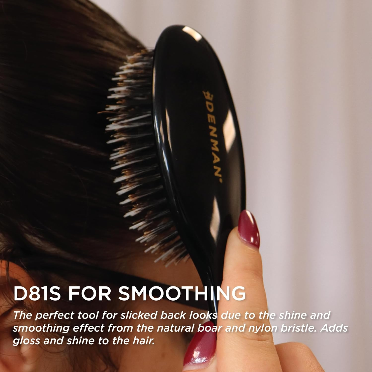 Denman Cushion Hair Brush (Small) with Soft Nylon Quill Boar Bristles - Porcupine Style for Grooming, Detangling, Straightening, Blowdrying and Refreshing Hair &ndash; Black, D81S image number 2