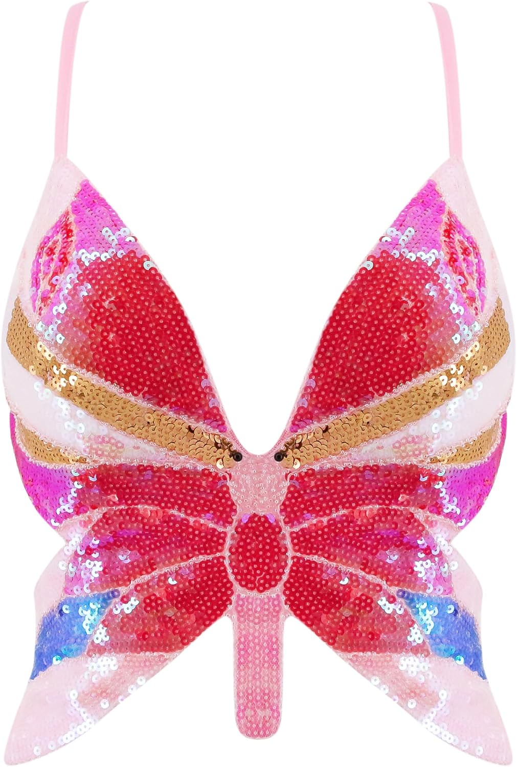 Monanoat Women&rsquo;S Sexy Butterfly Shape Sequin Crop Top Bandage Lace up Tank Top Belly Dance Top Costume Outfits