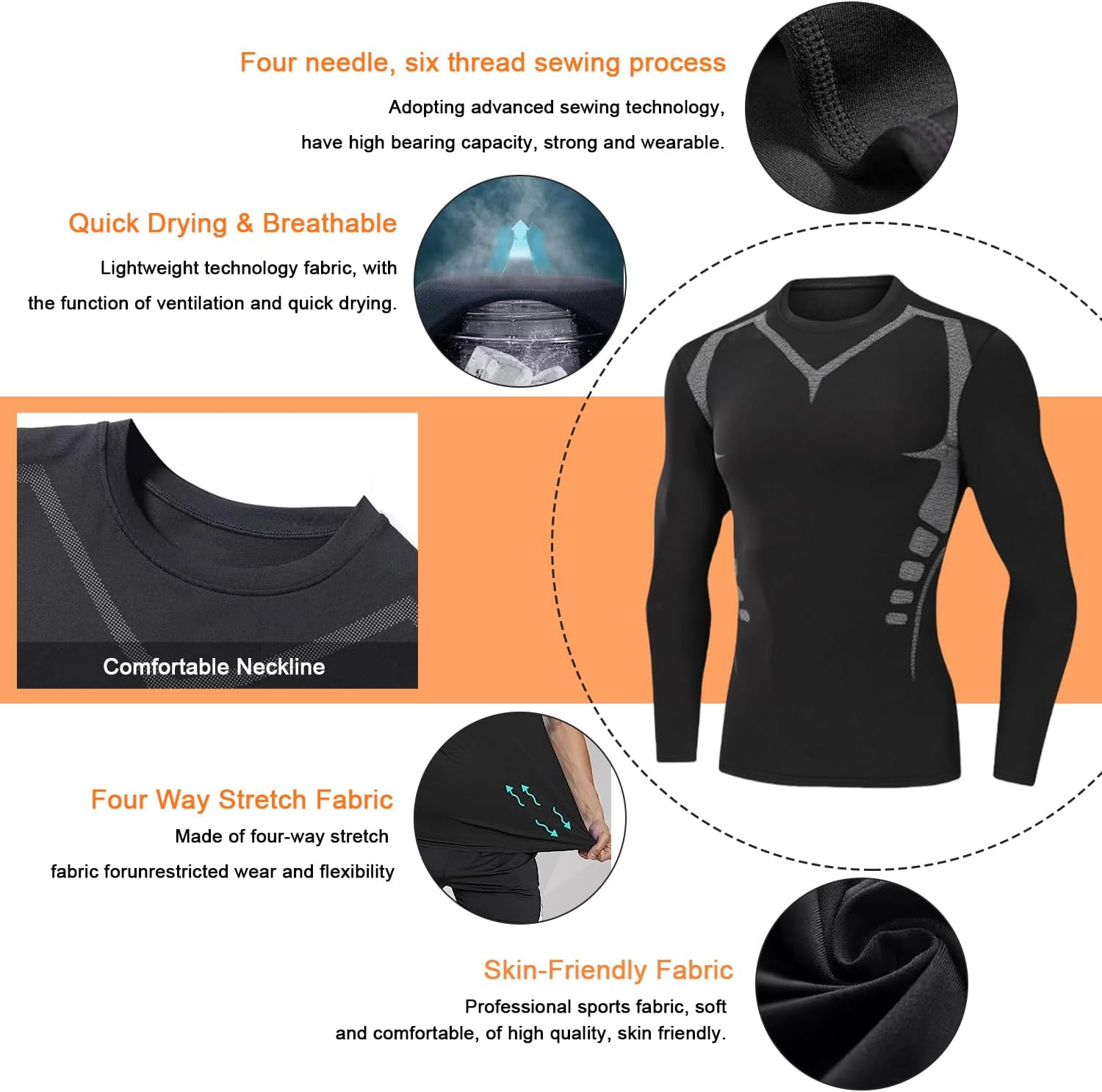Men'S Compression Shirt Athletic Sports Long Sleeve Baselayer Quick-Drying Breathable Running Shirt for Fitness image number 2