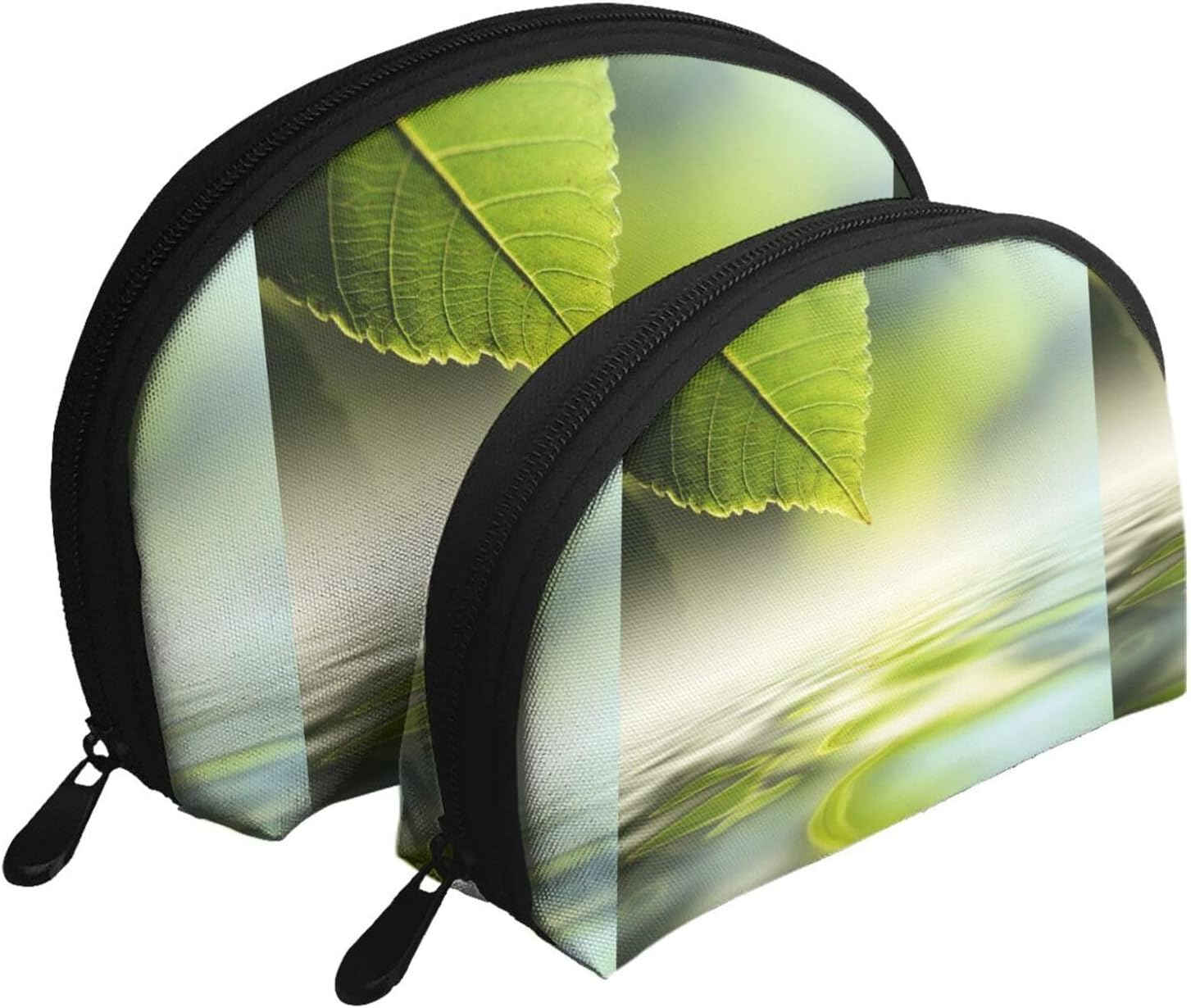 Cozimangoe Coin Pouch Makeup Bags Set, 2 Piece Shell Shape Cosmetic Bag with Pockets for Daily Travel Handbag Lipstick Keys Toiletry, Personalized Green Leaf Reflecting in River Water image number 2