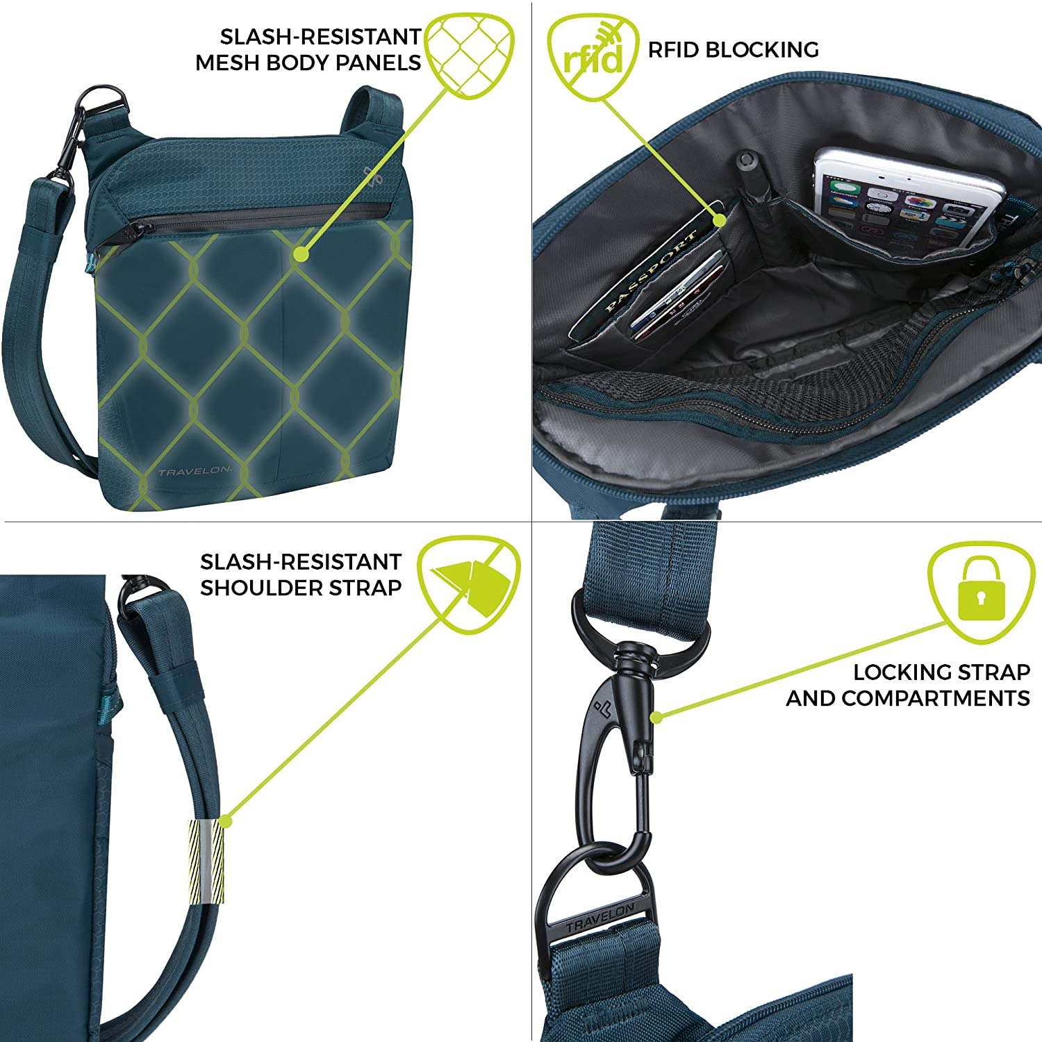 Travelon Anti-Theft Active Small Crossbody Messenger Bag, Charcoal - Teal image number 7