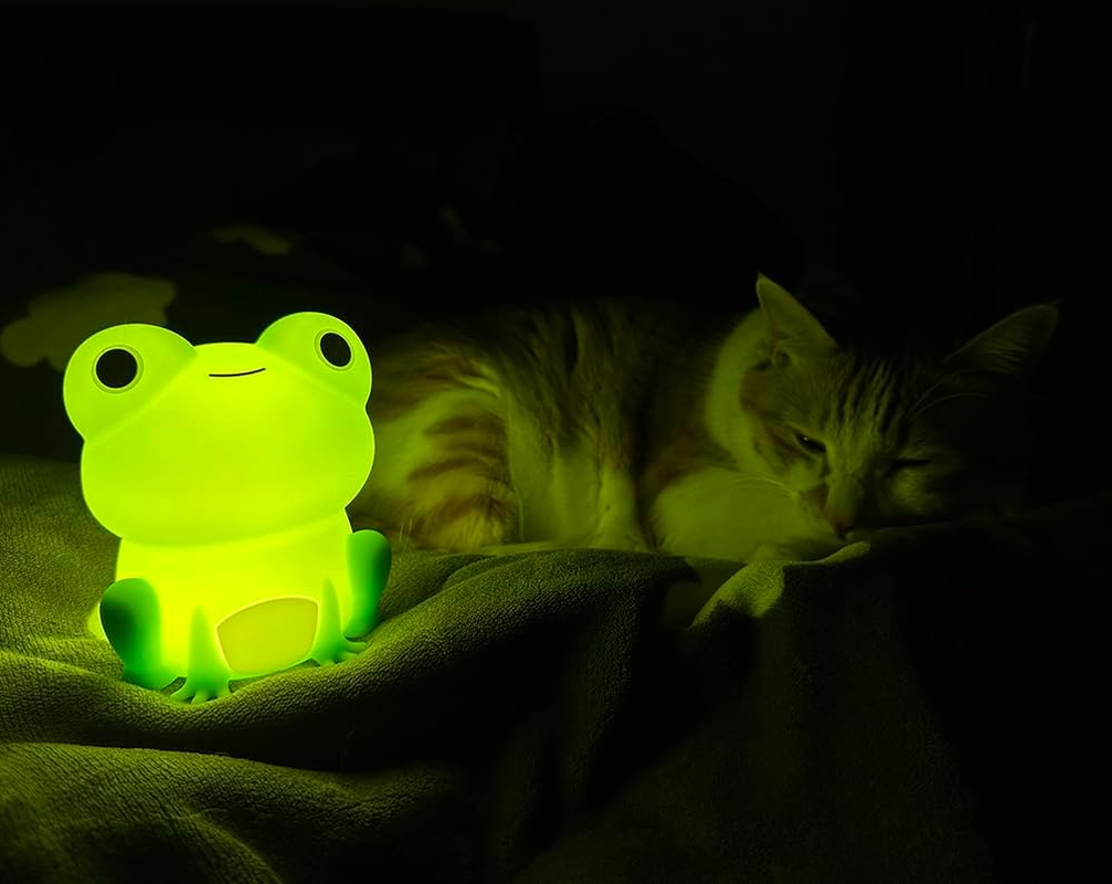 ANJOGIFT LED Night Light, Cute Frog Touch Control Soft Silicone Portable Bedroom Lamp, Brightness Adjustable, Non-Flickering Eye-Caring Warm Light, Type-C USB Rechargeable, Timing Function image number 3