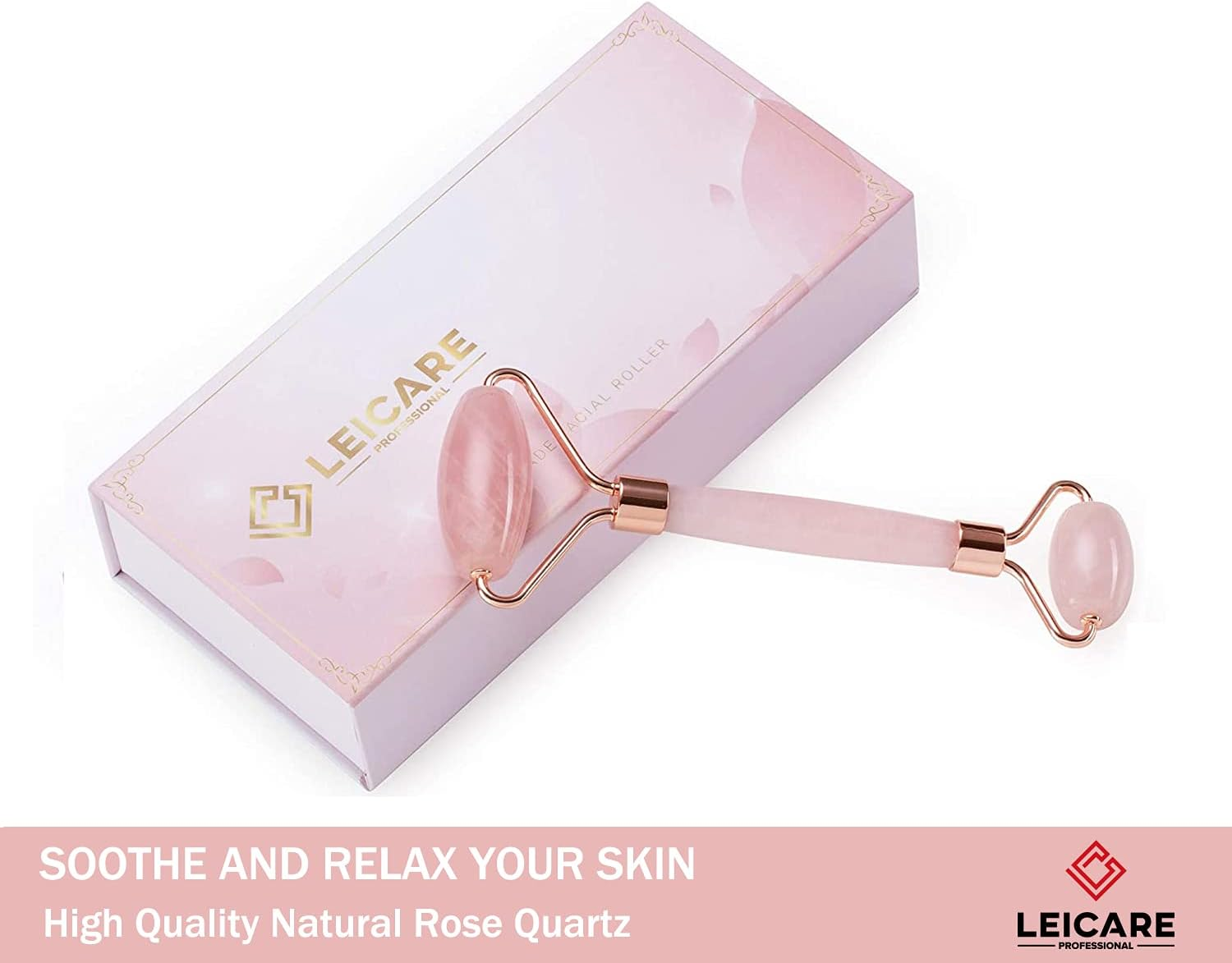 Leicare Rose Quartz Roller, Pink Jade Roller for Face - Natural Stone Facial Roller, Face Massager Beauty Tool for Wrinkles, Skin Tightening, Lift Firming - Eye Puffiness Treatment, anti Aging image number 4