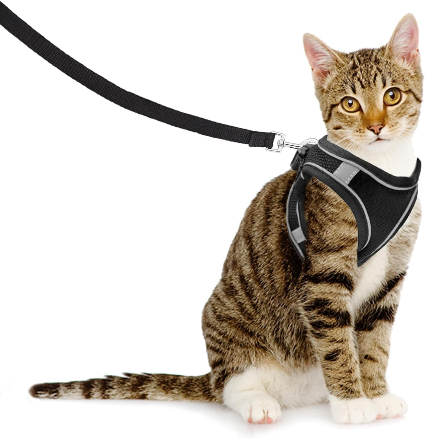 Enjoying Cat Harness and Leash Set, Escape Proof Soft Adjustable Vest Harnesses for Small Cats, Outdoor Walking Travel, Black, XXS image number 1