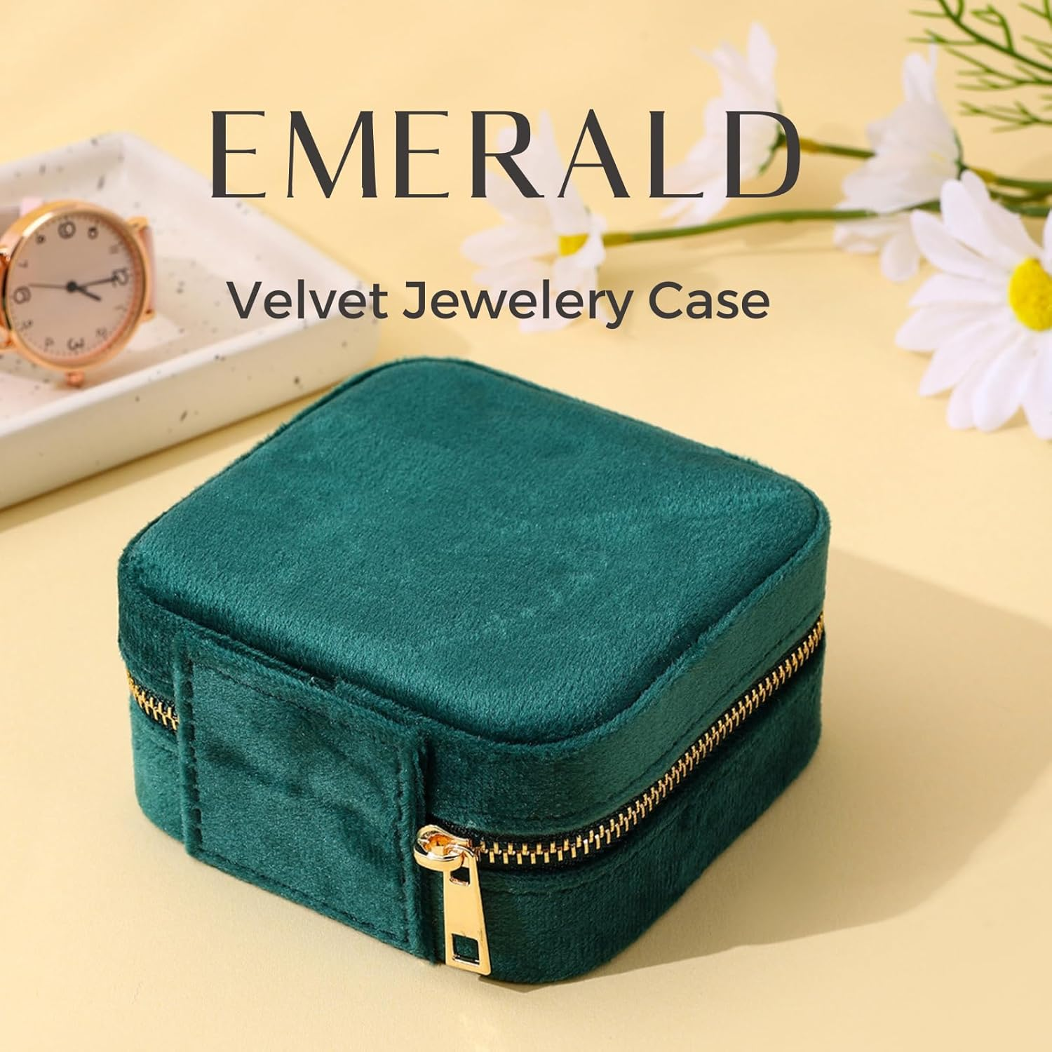 Velvet Travel Jewelry Box, Mini Travel Jewelry Case Organizer with Built in Mirror for Women Girls, JOMWEN Portable Display Storage Box for Rings Earrings Necklaces Bracelets (Emerald Green) - Emerald Pink image number 4