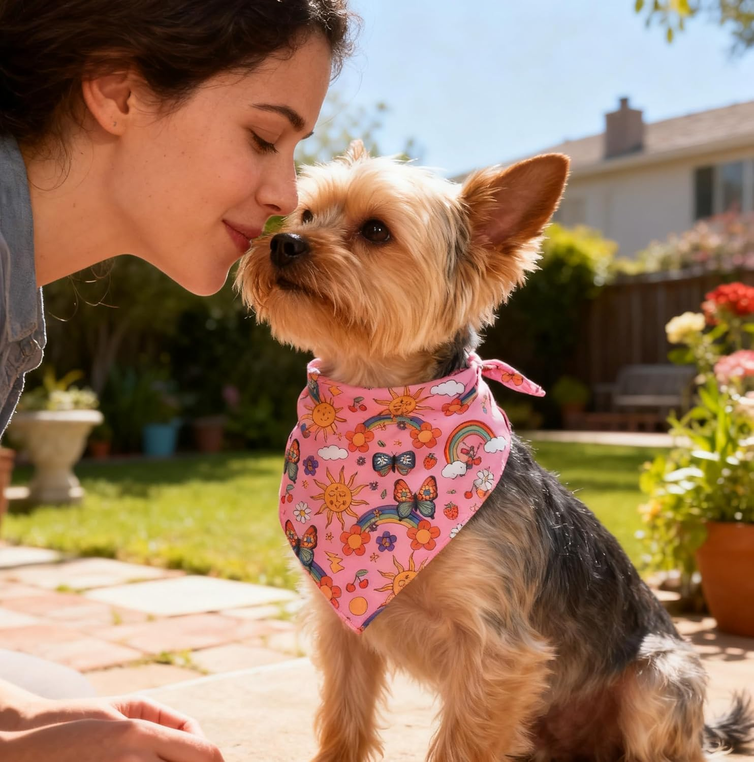 Gaodercha Pack of 2 Hippie Dog Bandana, Floral Pattern Dog Bandana, Spring Flowers, Triangle Bib, Scarf, Pet Scarf, Pet Accessories, Suitable for Daily Outdoor Use image number 5