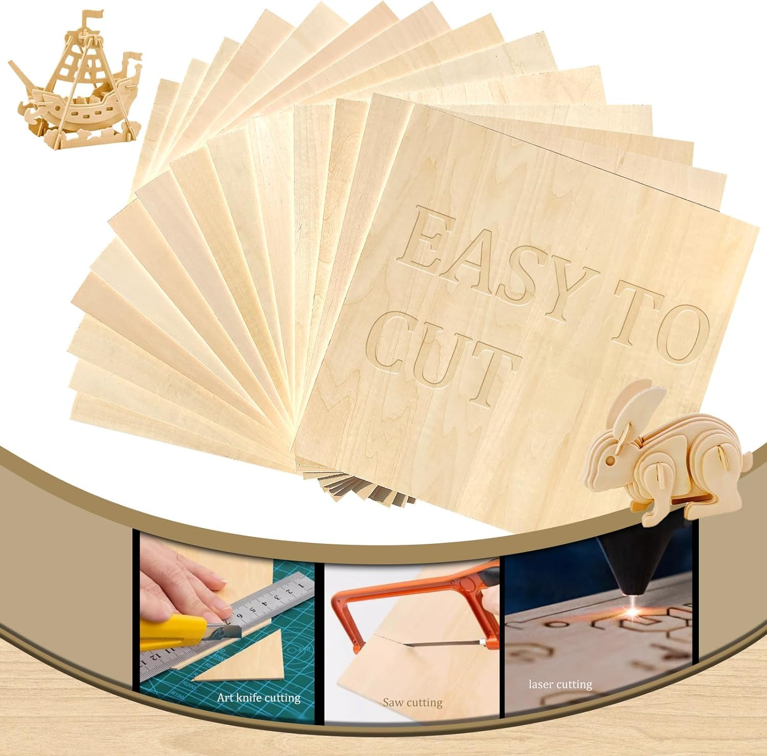 12 Pack 12"X12"X1/8" Basswood Sheets 3Mm Basswood Plywood,Craft Wood Balsa Wood,For DIY Ornaments and Model Engraving, Wood Burning, Architectural Models, Drawing、Wood for Laser Cutting image number 3