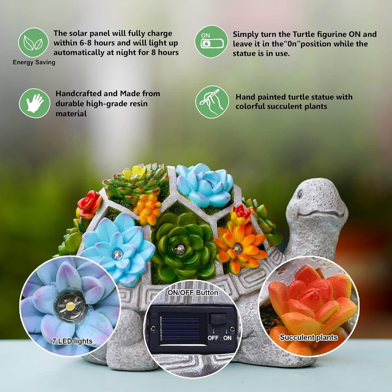 Garden Decor Outdoor Statue Succulent - Solar Turtle Figurine Lawn Decoration Tortoise for Patio, Balcony, Yard, Lawn Ornament