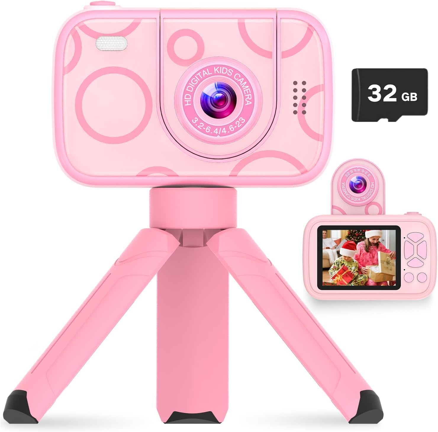 ZONEY Kids Camera Toys,Children'S Camera with Flip-Up Lens for Selfie & Video, 32G 1080P HD Digital Camera with Flash Lamp, Video Recorder, Birthday Gifts for Boys Girls (Pink) image number 6