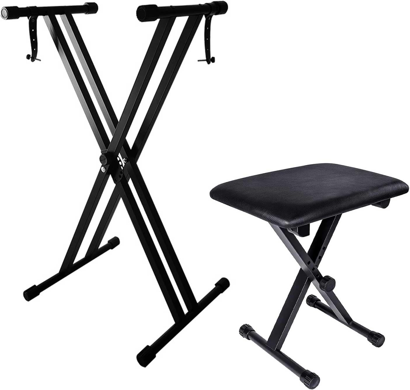 Sulishang Piano Keyboard Stand & Piano Bench Set, Adjustable Portable Piano Set, Heavy Duty X-Shaped Premium Piano Stand Have Locking Chain for 61-Key and 88-Key Keyboard (95CM Keyboard Stand) image number 1