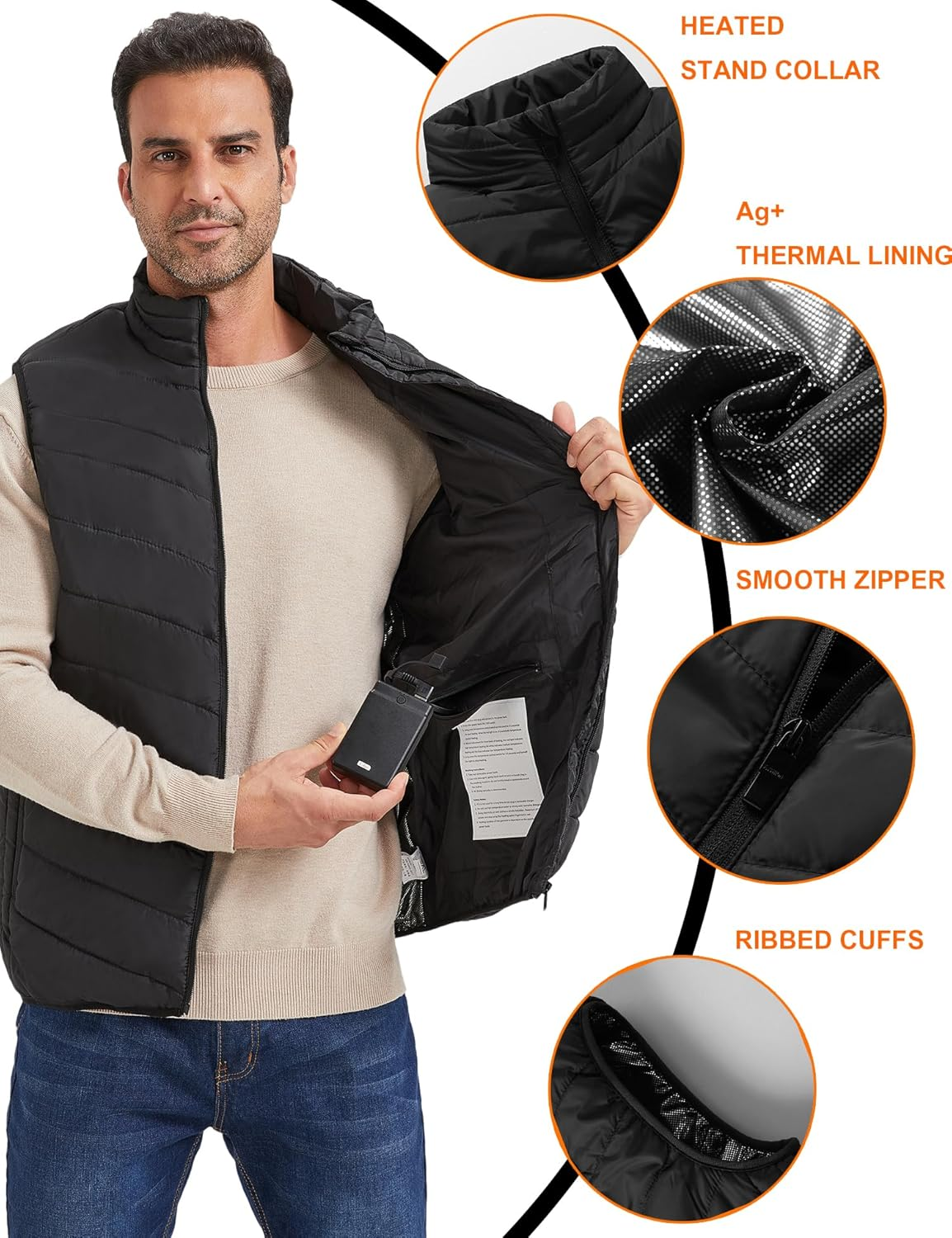 Heated Vest without Battery Pack with 9 Heating Elements,Heated Body Warmer, Electric USB Rechargeable Winter Thermal Vest for Outdoor Riding Camping Hiking image number 2