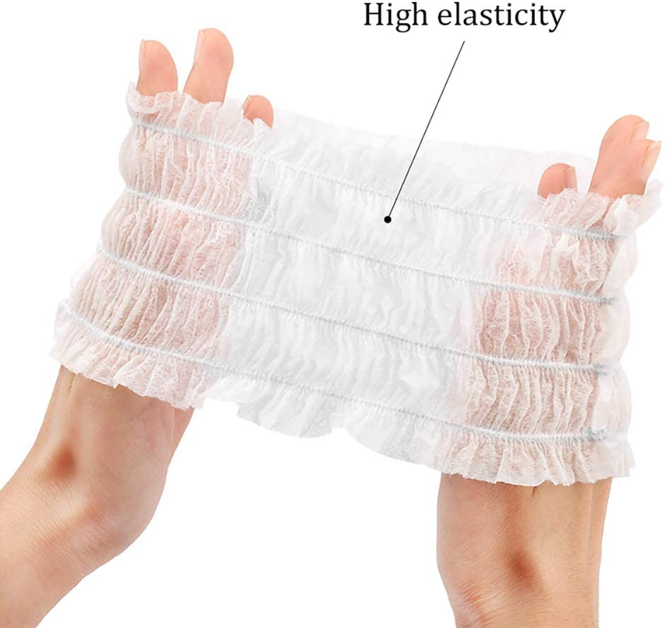 100Pcs Disposable Elastic Hair Wraps Soft Non-Woven Headbands Skin Care Hair Accessory for Spa Salon Makeup, White image number 4