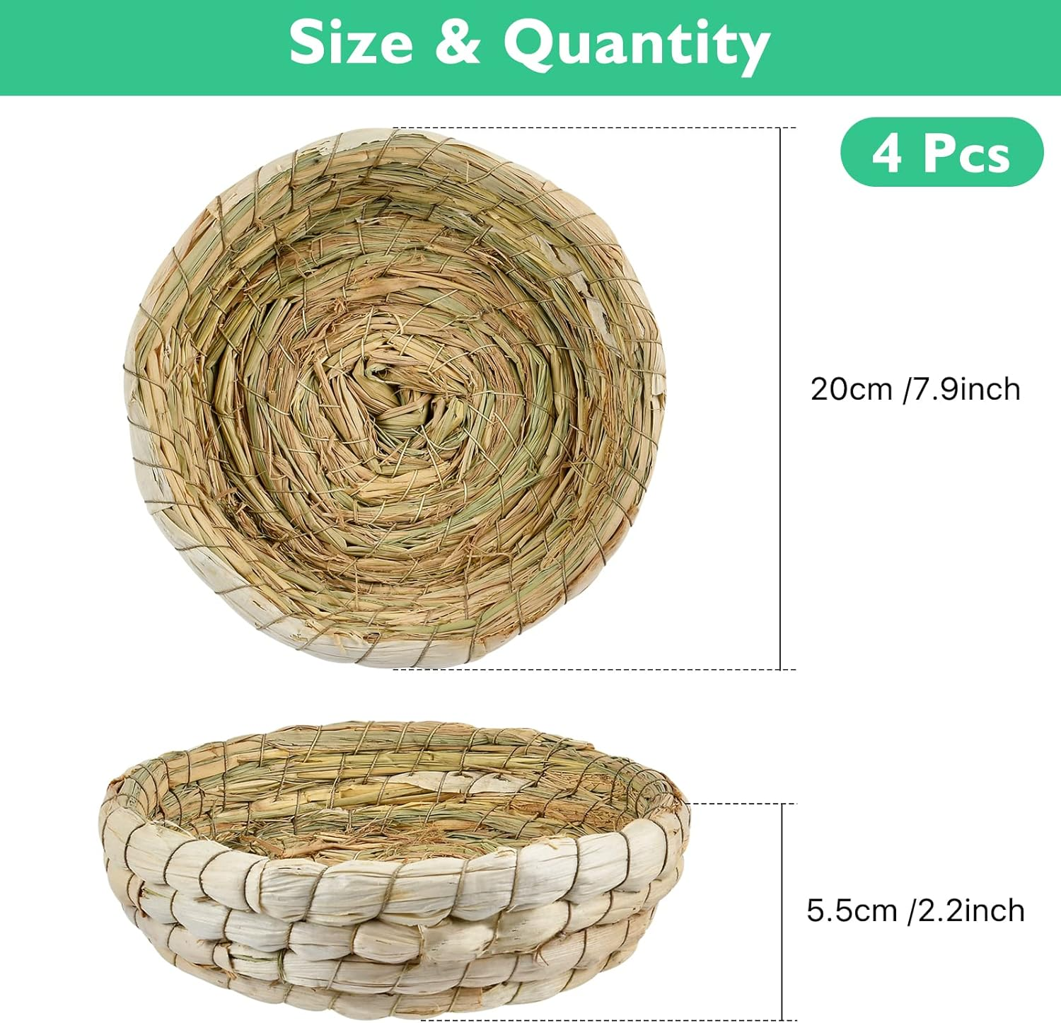 4 Pcs Bird Nest Handmade Woven, Small Animal Breeding Nest Bed with Corn Leaves Flat Base Natual Straw Bird House Cage Accessories for Dove Pigeon Parrot Sparrow image number 5
