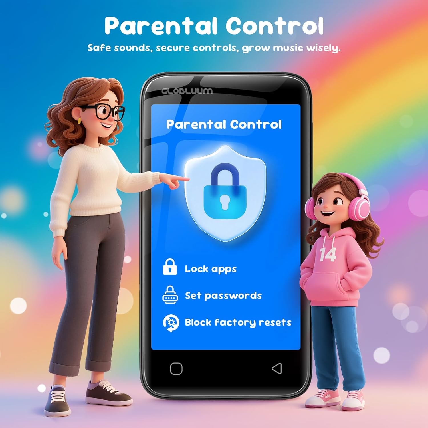 80GB MP3 Player for Kids, Parental Controls, Supports Spotify Kids, Audible, Librivox, Amazon Music and Kindle:Safe Android MP4 Player Gift with 4" Touchscreen, Wifi and Bluetooth(Black) image number 3