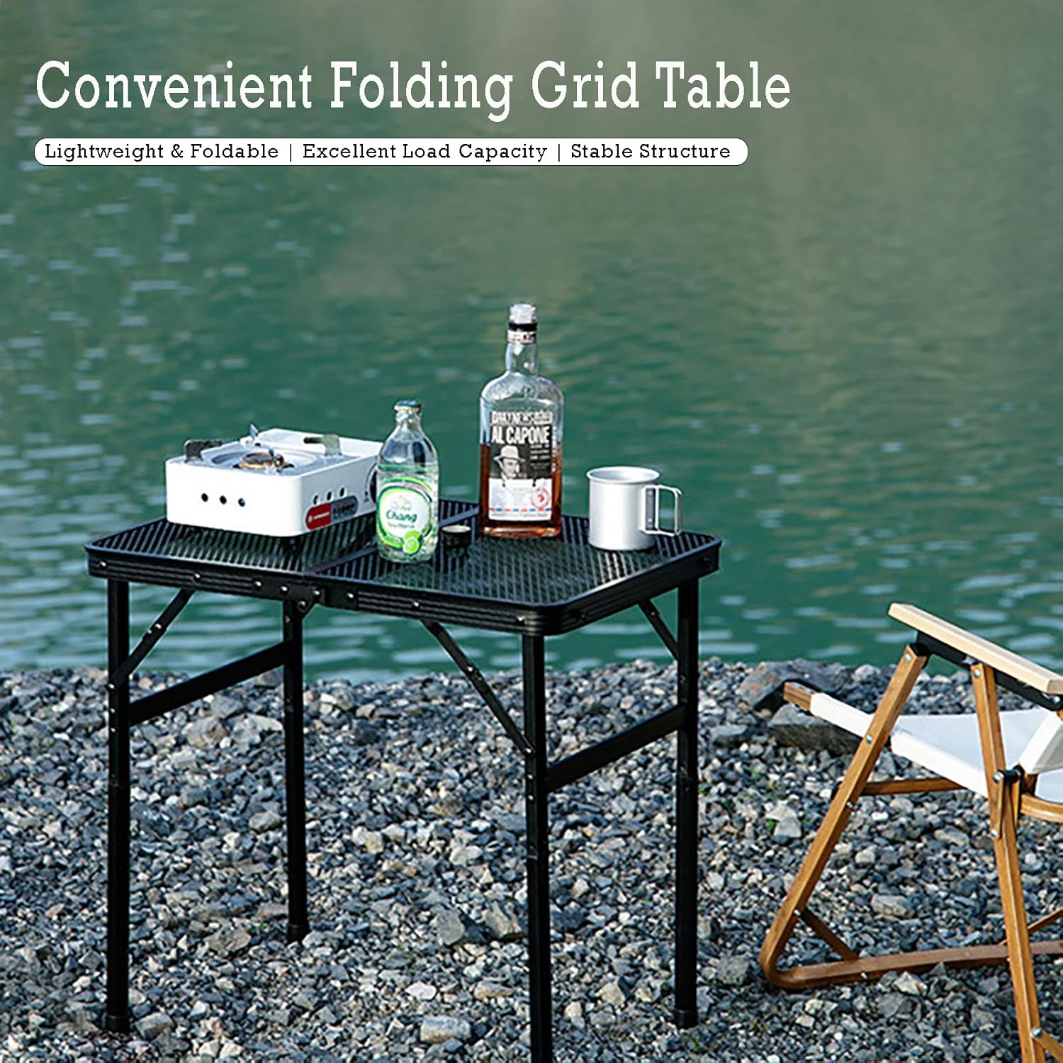 Portable Camping Table Picnic Folding Grill Table: Lightweight Portable Design - Height Adjustable, 60X40X27/56 CM for Outdoor Camping and BBQ (Black) image number 3