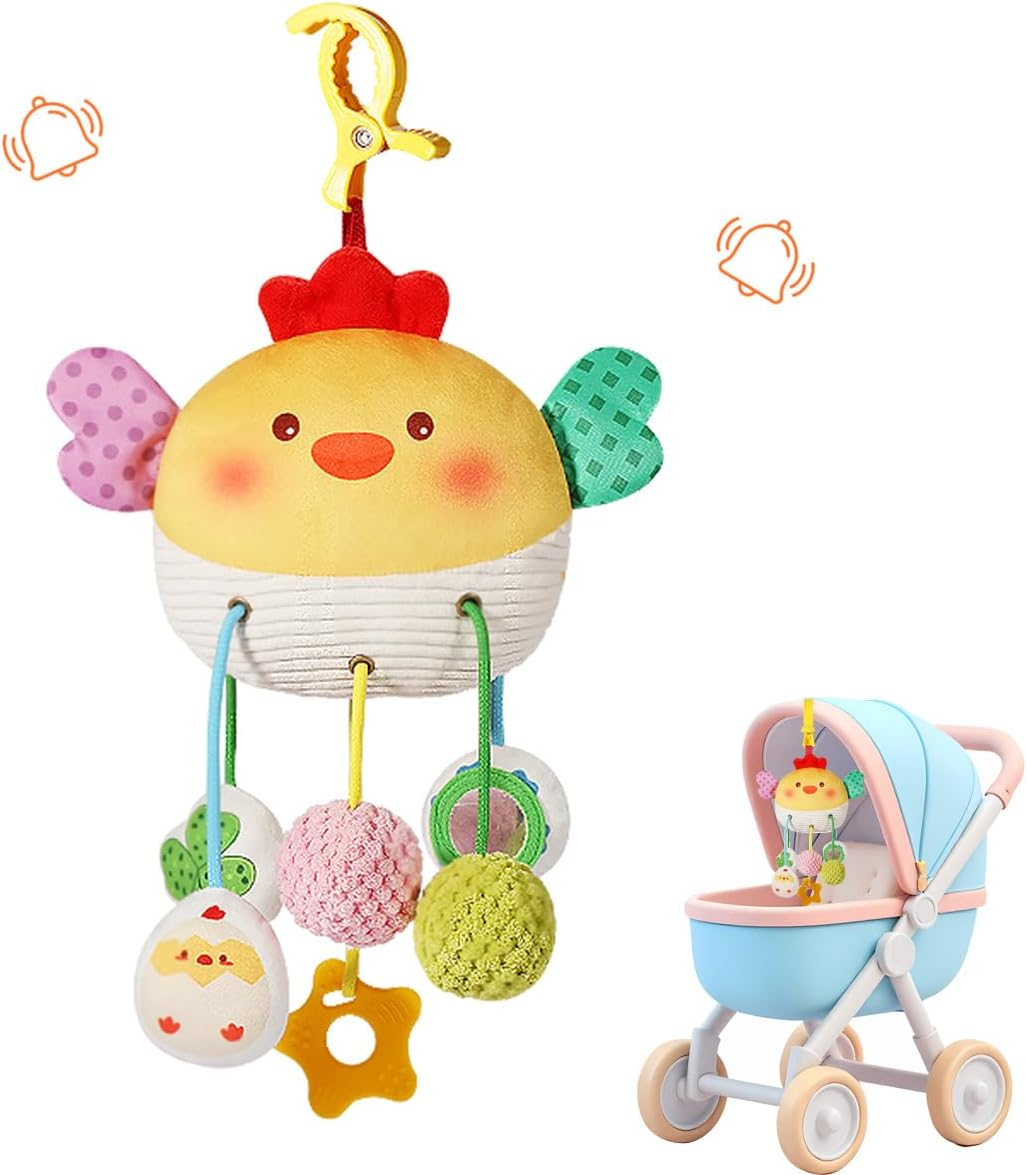 Baby Activity Hanging Toy, Soft Plush Chick Sensory Toys with Rattle ＆ Textures, Baby Stroller Toy, Toy for Car Seat and Crib, Early Educational Toys for Infant Boys and Girls image number 6
