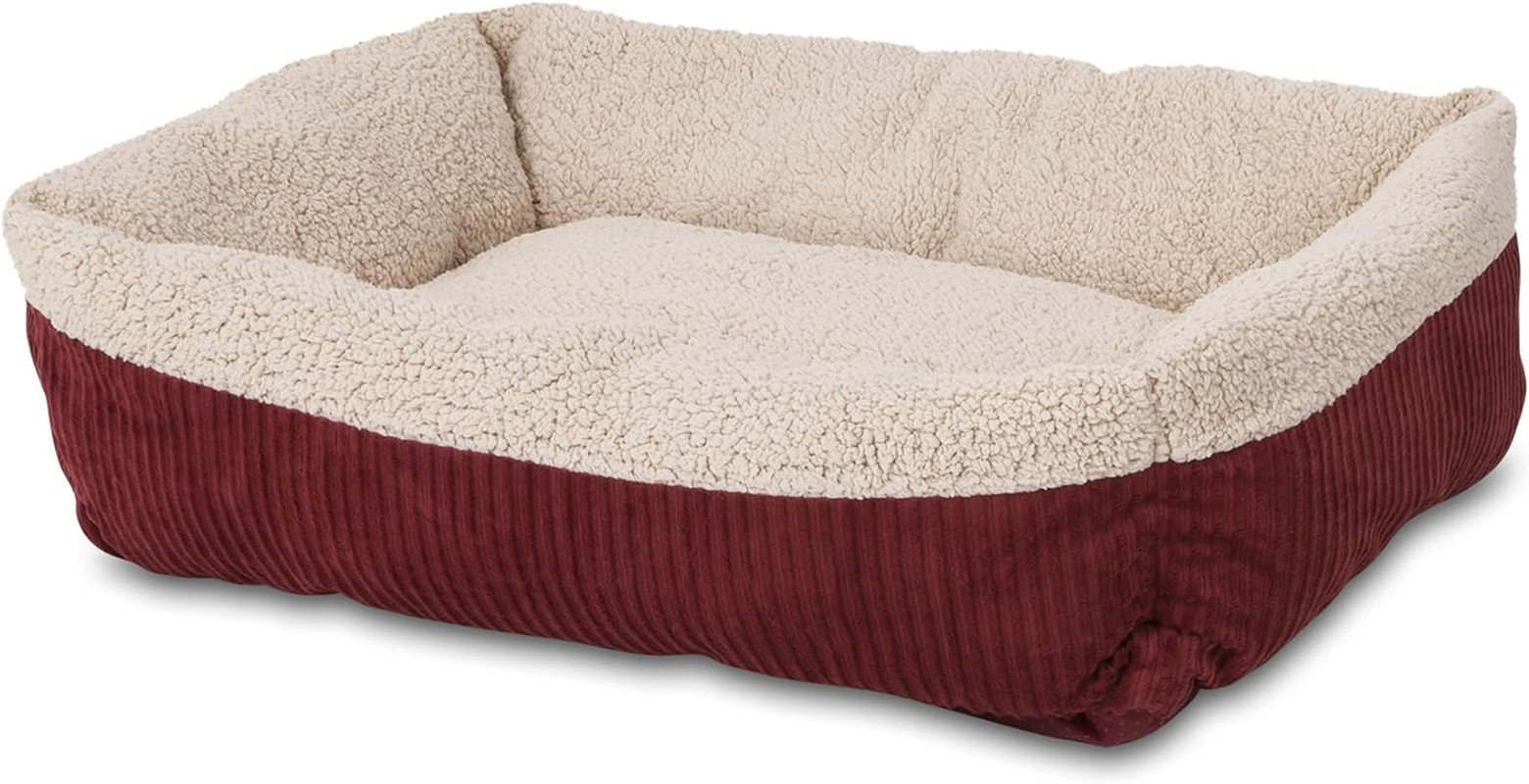 Petmate Aspen Pet Self Warming round Bed, 19.5 Inches, Barn Red and Cream