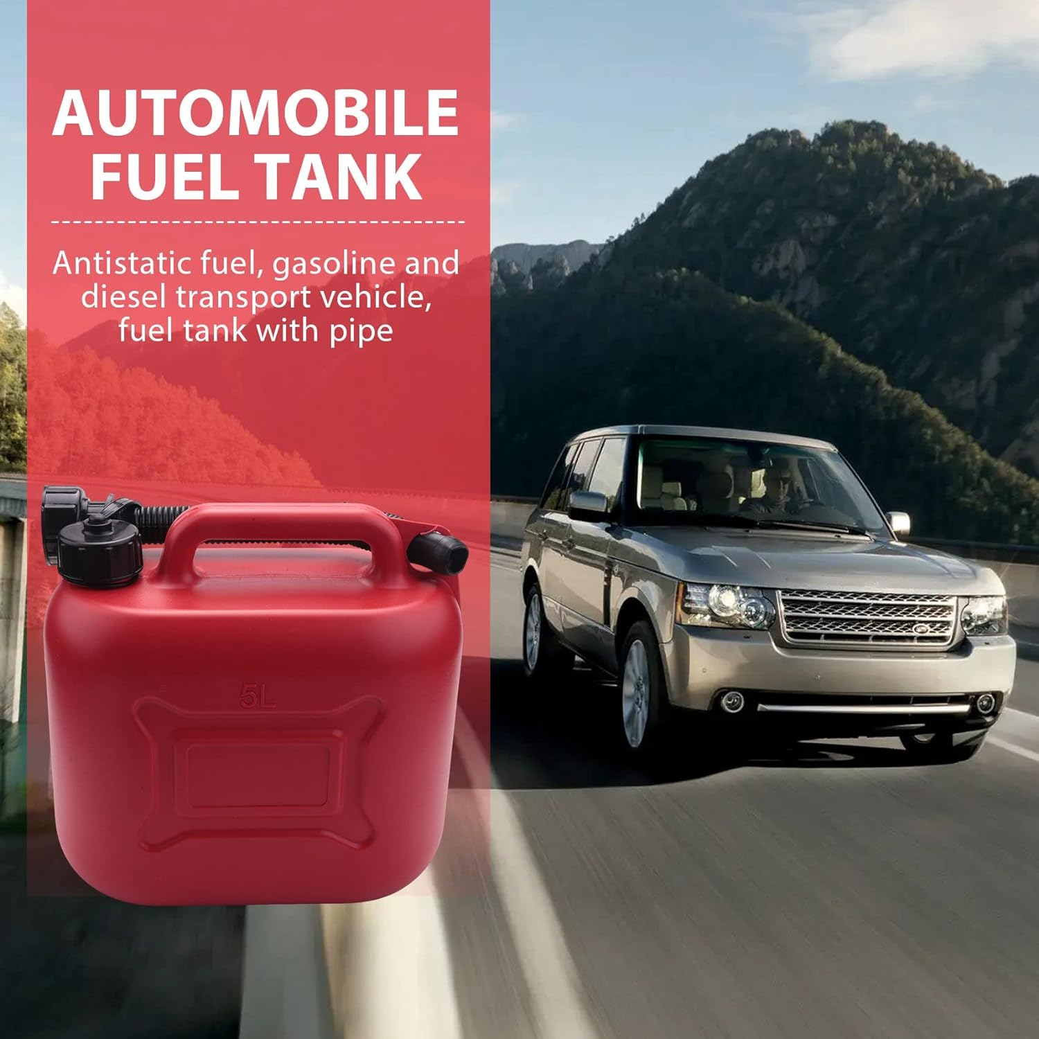 5L Car Fuel Tank Can Spare Plastic Petrol Gas Container Anti-Static Fuel Carrier with Pipe for Car Travel image number 3