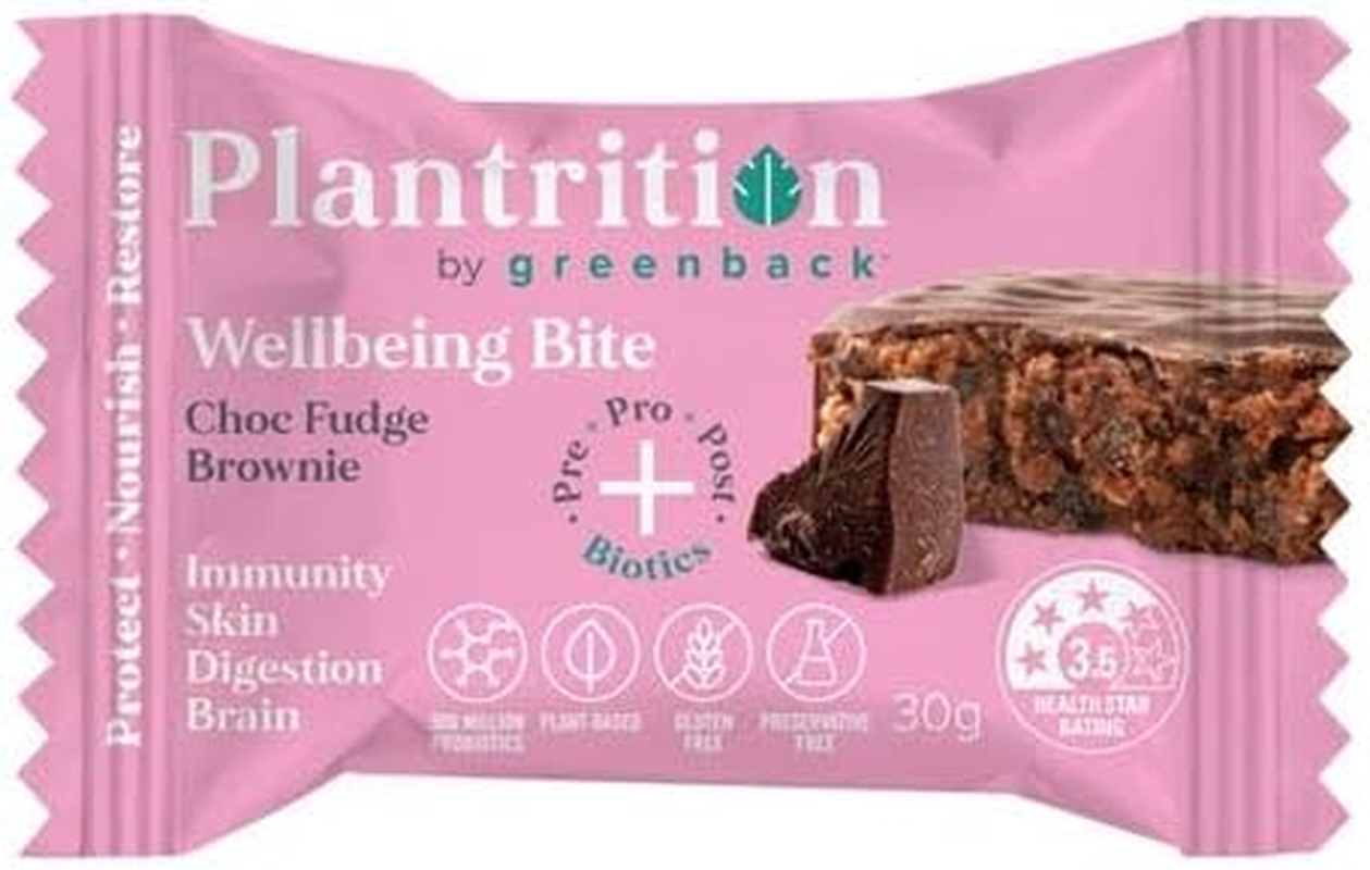 Plantrition Wellbeing Bite - Choc Fudge Brownie 30G Box of 12 Bites, High Protein, High Fibre, Gluten Free, Gut Health, Vegan Friendly, Dairy Free image number 3