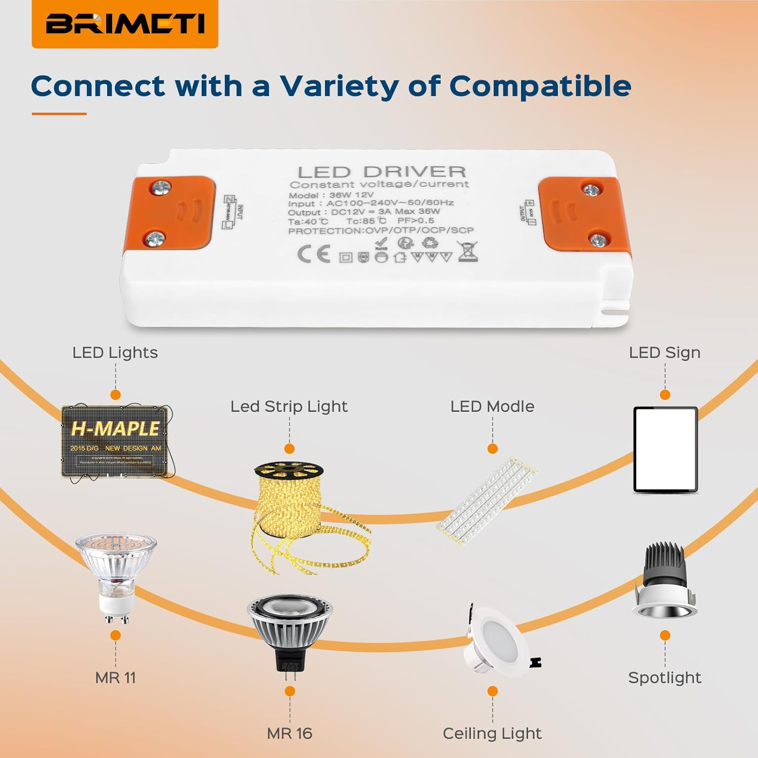 BRIMETI LED Driver 12V 12W LED Transformer 1A Slim LED Power Supply Adapter AC 240V to 12V DC Low Voltage, Constant Voltage, Suitable for LED Light Strip image number 1