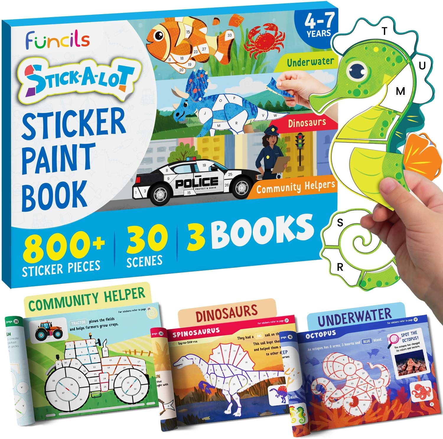 Funcils Paint by Sticker & Number for Kids - 30 Color by Sticker Paint Book | Travel, Airplane, Car Activities for Kids Ages 4-8 Girls Boys | Art & Crafts Games, Puzzle Books, Learning Educational Kit image number 6