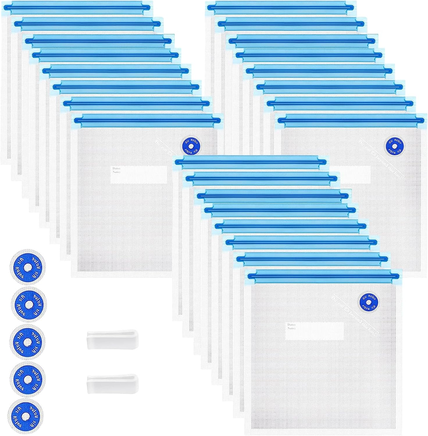 Sous Vide Bags 31 Pcs (24 Pcs Vacuum Zipper Bags & 2 Seal Clips & 5 Air Valves), Reusable BPA Free Vacuum Sealer Bags (8.5 * 8.5In) Vacuum Food Storage Bags for Cooking/Food Storage/Microwave Heating image number 4