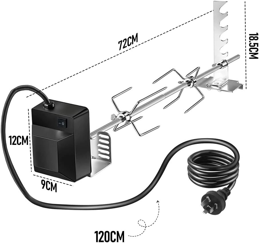 Automatic BBQ Rotisserie Kit Electric Stainless Steel Roast Spit Set 5-Level Height Adjustable with Motor AU Plug for Grilling Hot Dog Chicken Steak image number 1
