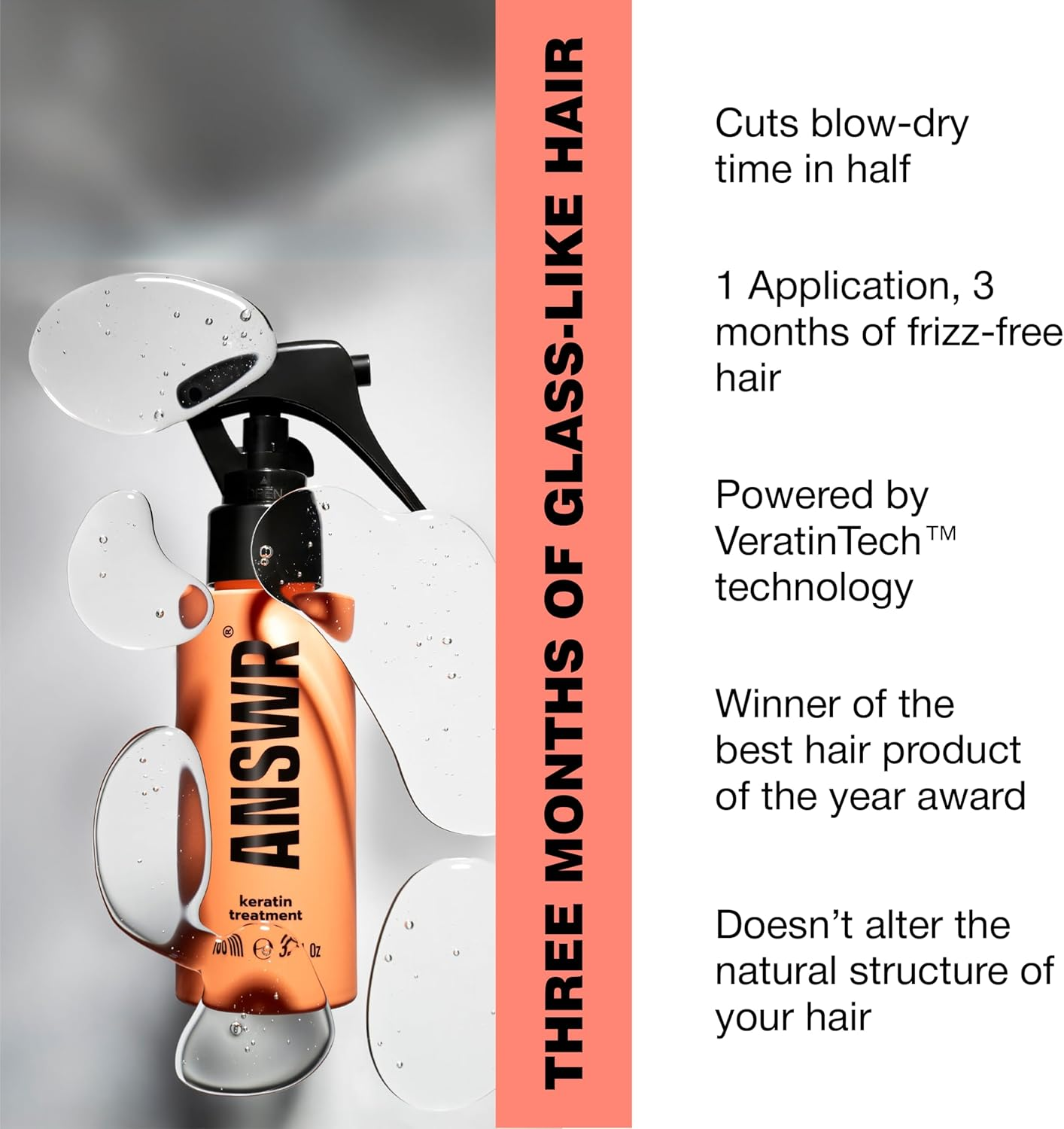 ANSWR Keratin Hair Treatment &ndash; At-Home Salon Quality Keratin Smoothing Treatment for All Hair Types &ndash; anti Frizz Hair Product &ndash; 100% Vegan &ndash; 100Ml Spray Bottle for Hair image number 4