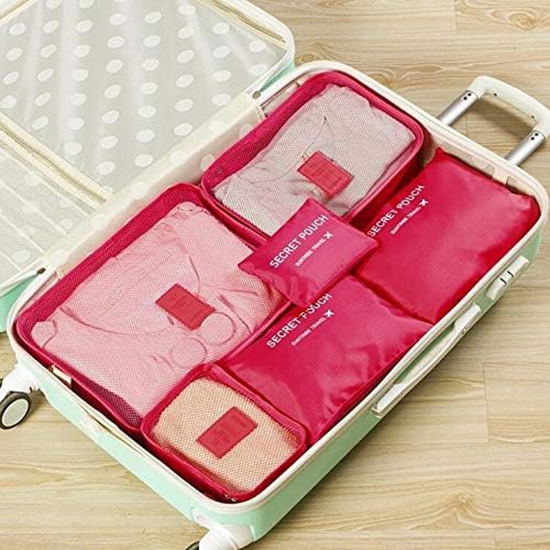 Go2Buy 6Pcs Travel Luggage Organizer Set Backpack Storage Pouches Suitcase Packing Bags (Rose Red) image number 1