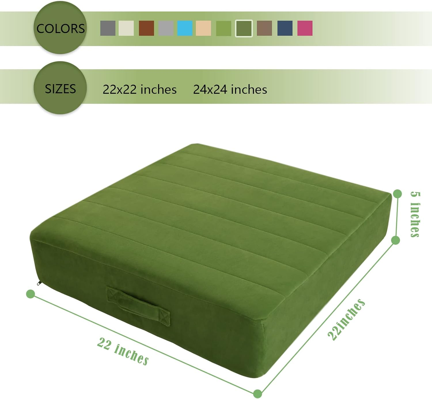 Memorecool Square Floor Pillow Seating for Adults Kids, Large Meditation Cushion Floor Pillow with Thick Foam & Soft Tufted Cover, Washable Big Pillow Seat Floor Cushion for Sitting Yoga 22" Green image number 5
