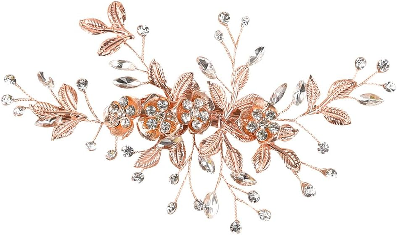 Rose Gold Bridal Hair Clip Flower Rhinestone Hair Clips Wedding Crystal Hairpins Elegant Bridesmaid Hair Clips Bridal Shower Hair Accessories image number 3