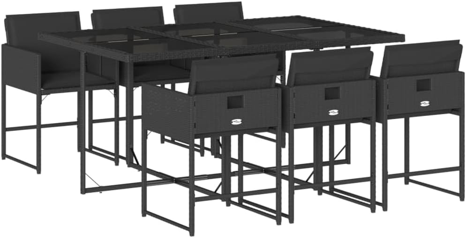 Vidaxl 7-Piece Outdoor Bistro Set, Poly Rattan and Tempered Glass Table - Black Garden Dining Furniture with Cushions, Foldable Chairs image number 1
