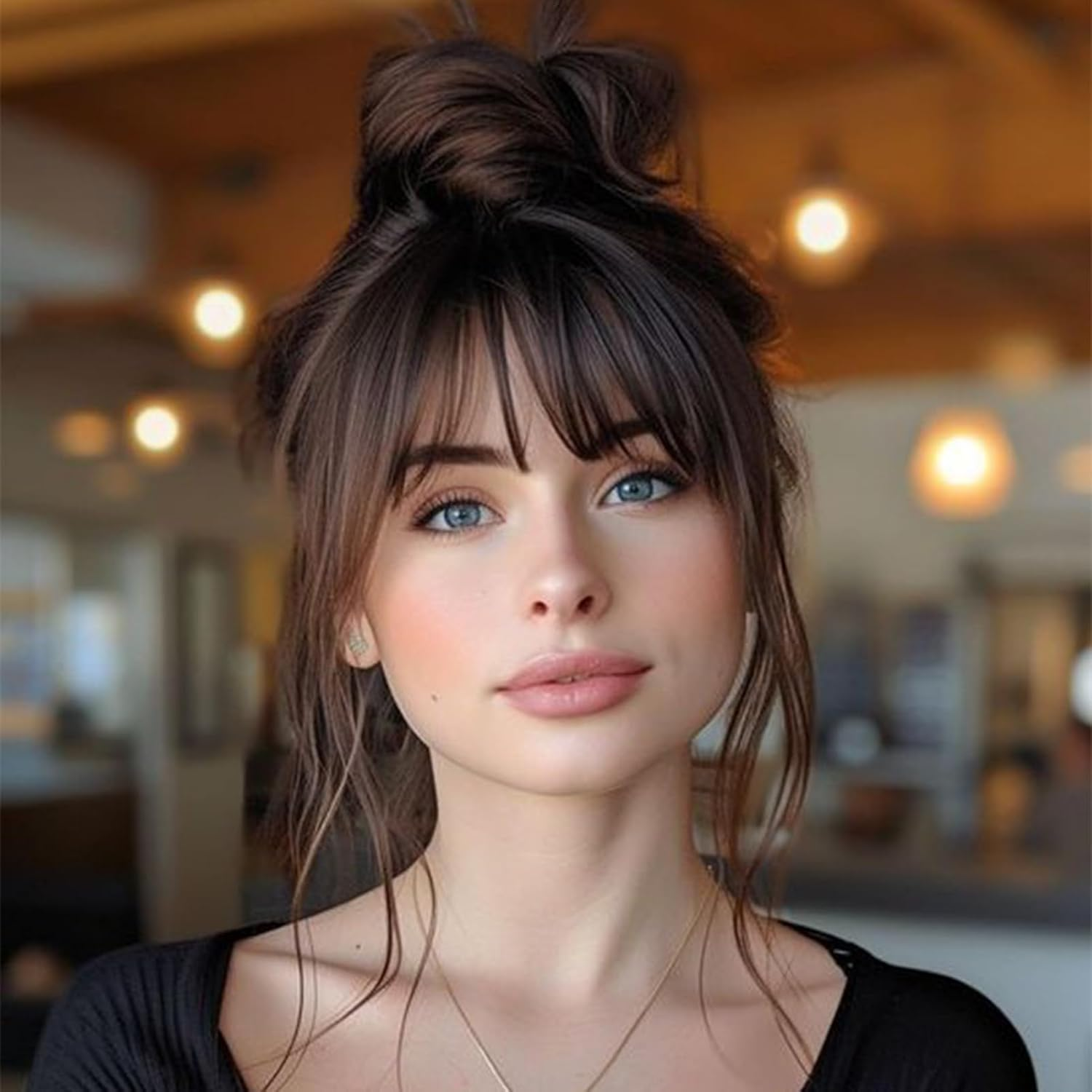 NICENEEDED French Fringe Natural Curved Reddish Brown Pony with Clip False Pony Synthetic Fringe with Underwire image number 3