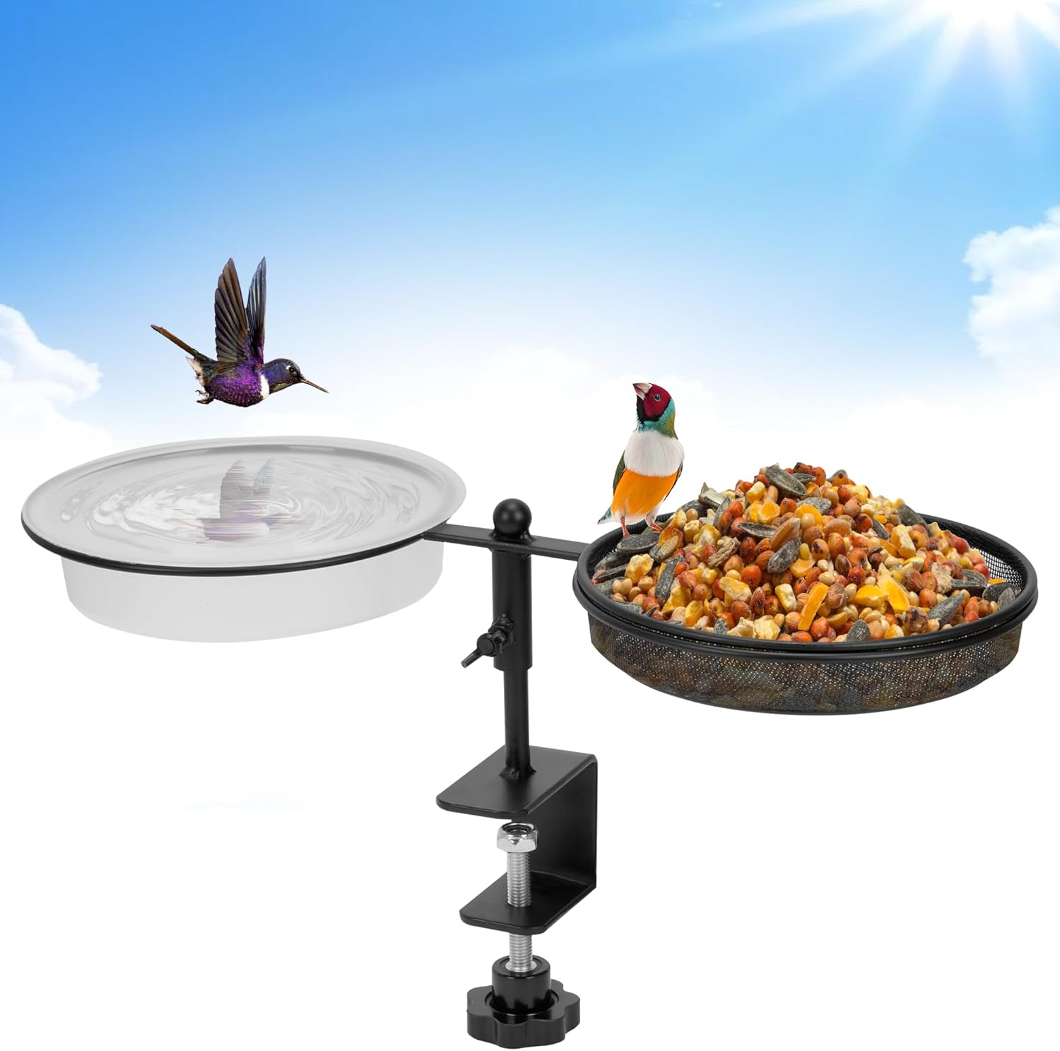 Deck Bird Feeder, 2 in 1 Deck Mount Bird Bath Feeder, Detachable Platform Bird Feeder with Metal Mesh Tray and Water Bowl for Outdoor Balcony Attracting Birds image number 4